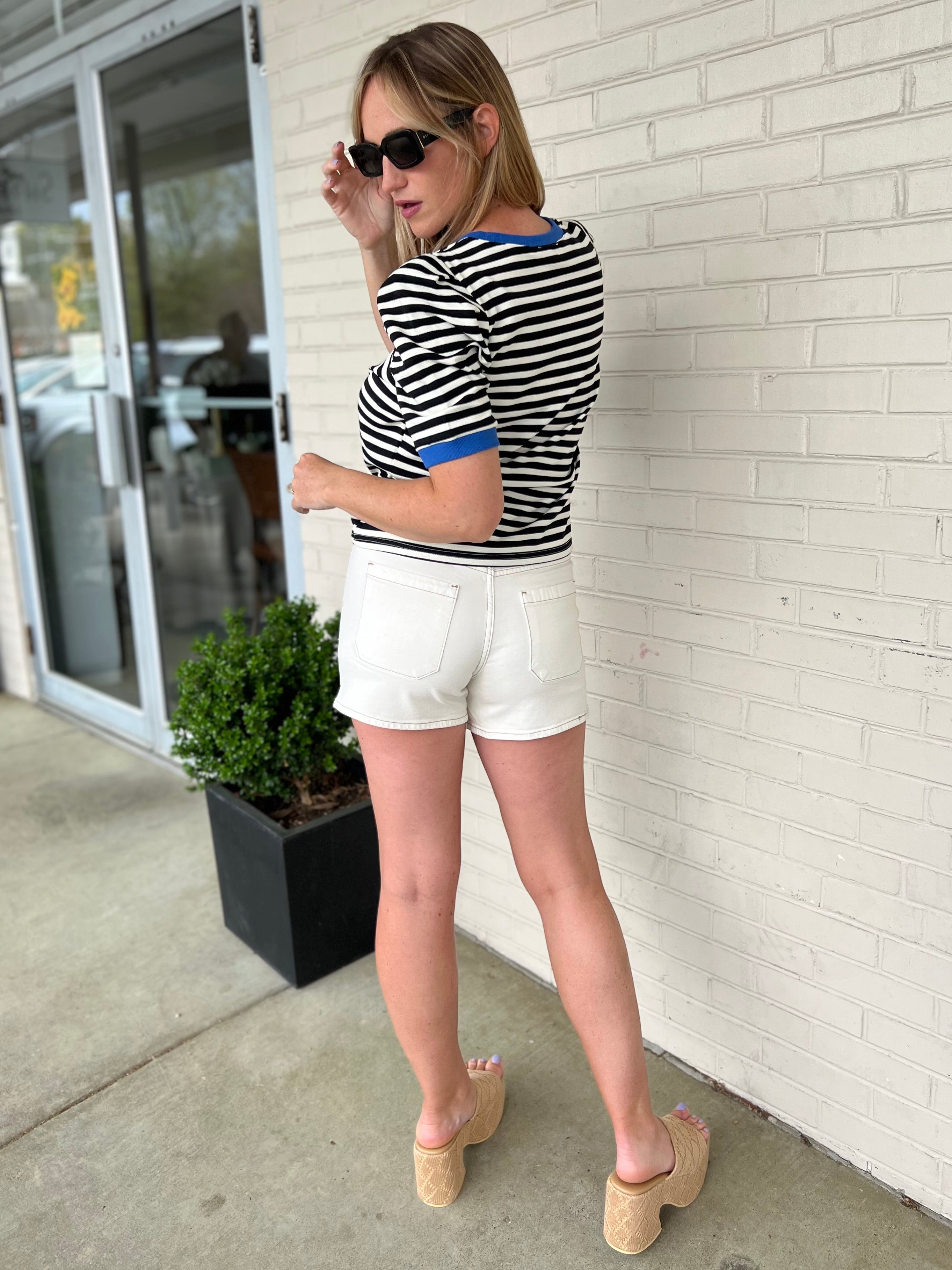 Just Black Denim | Off White Patch Pocket Shorts | Sweetest Stitch