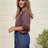 Miou Muse | Short Sleeve Knit Top Brown | Sweetest Stitch Boutique