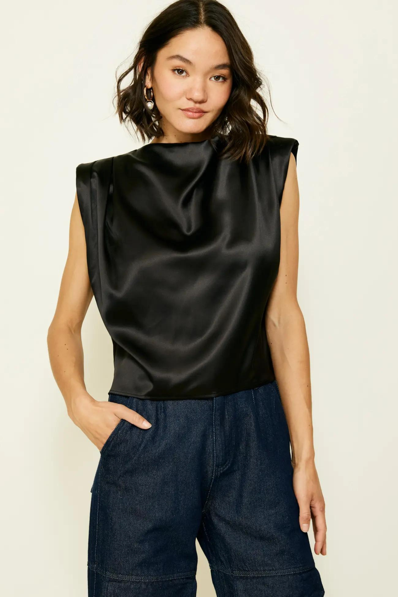 Black satin best sale sleeveless top