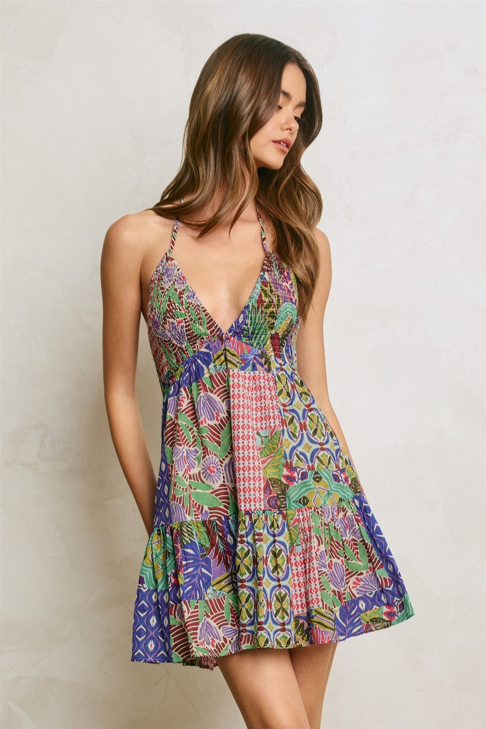 Dress Forum | Ariyah Patchwork Mini Dress