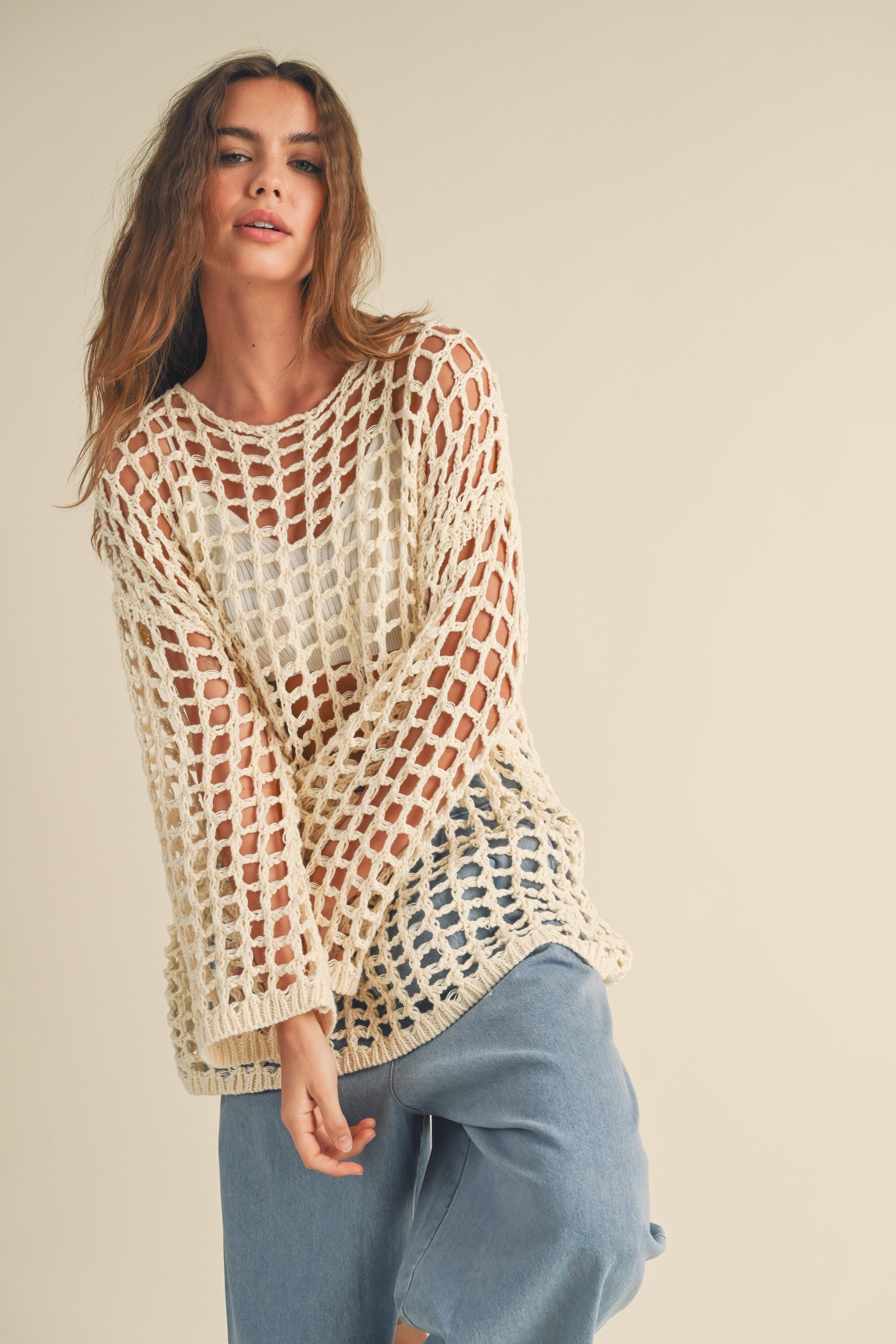 Miou Muse | Long Sleeve Open Knit Top | Sweetest Stitch Cute Tops