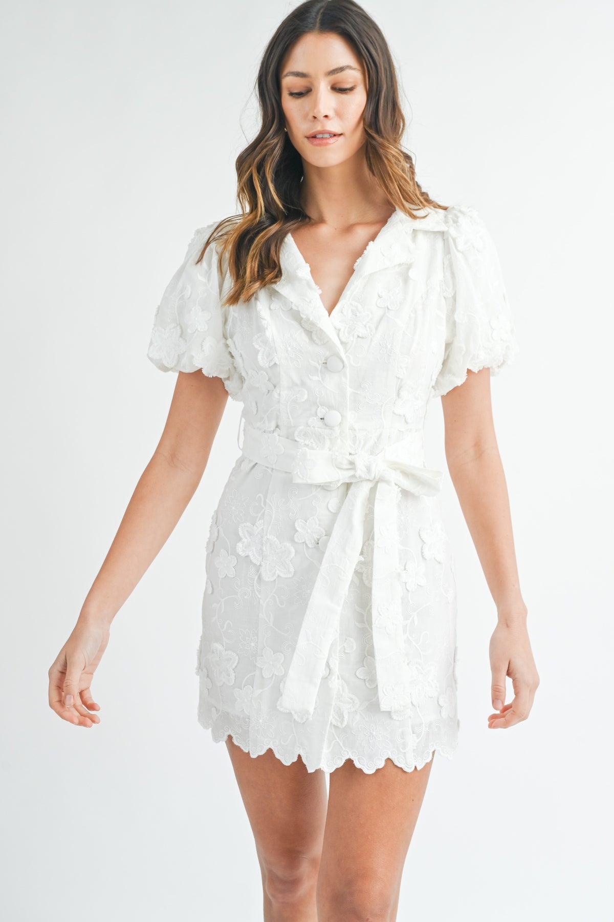 Mable | White Textured Floral Mini Dress | Sweetest Stitch Richmond