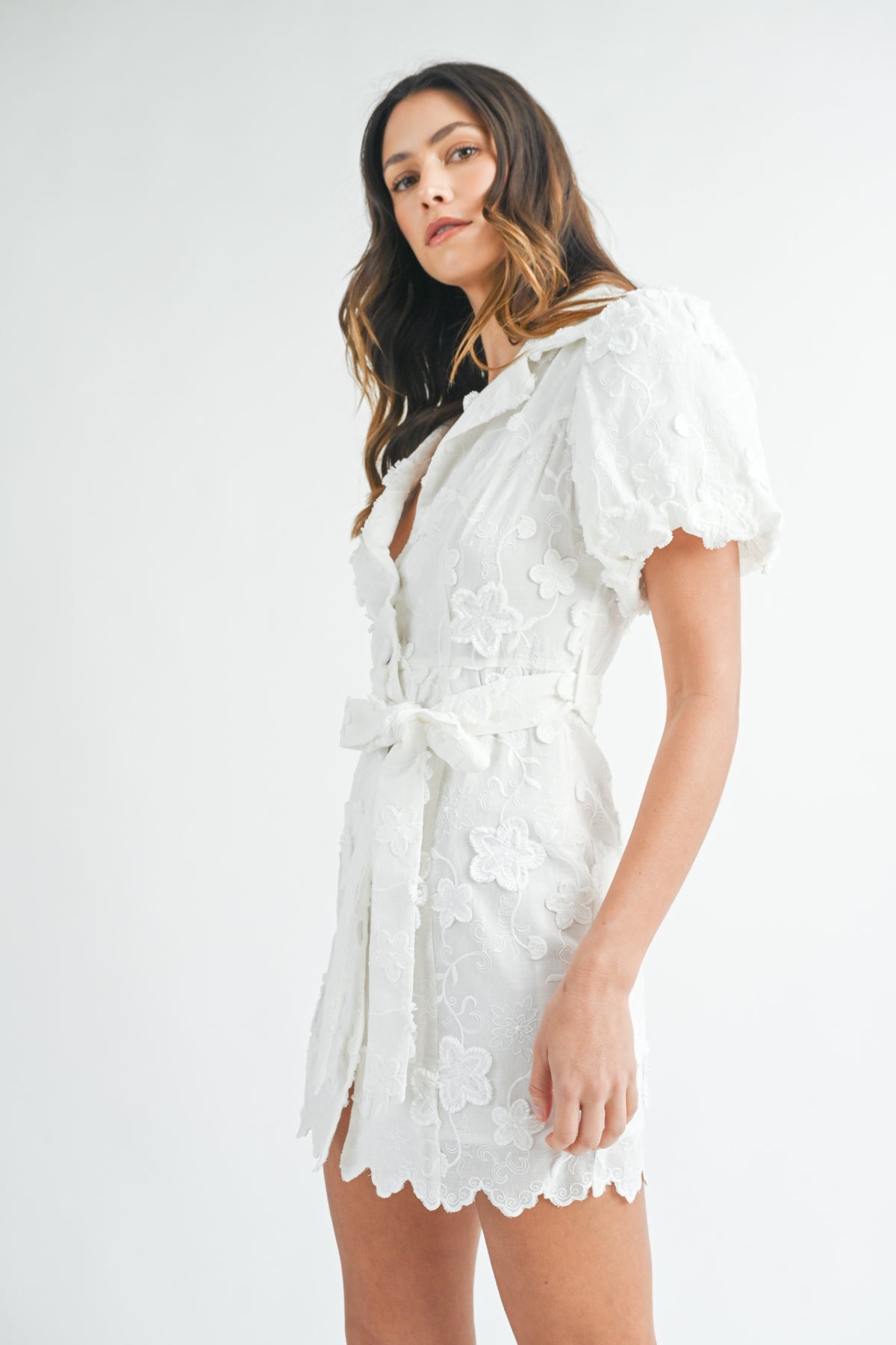 Mable | White Textured Floral Mini Dress | Sweetest Stitch Richmond