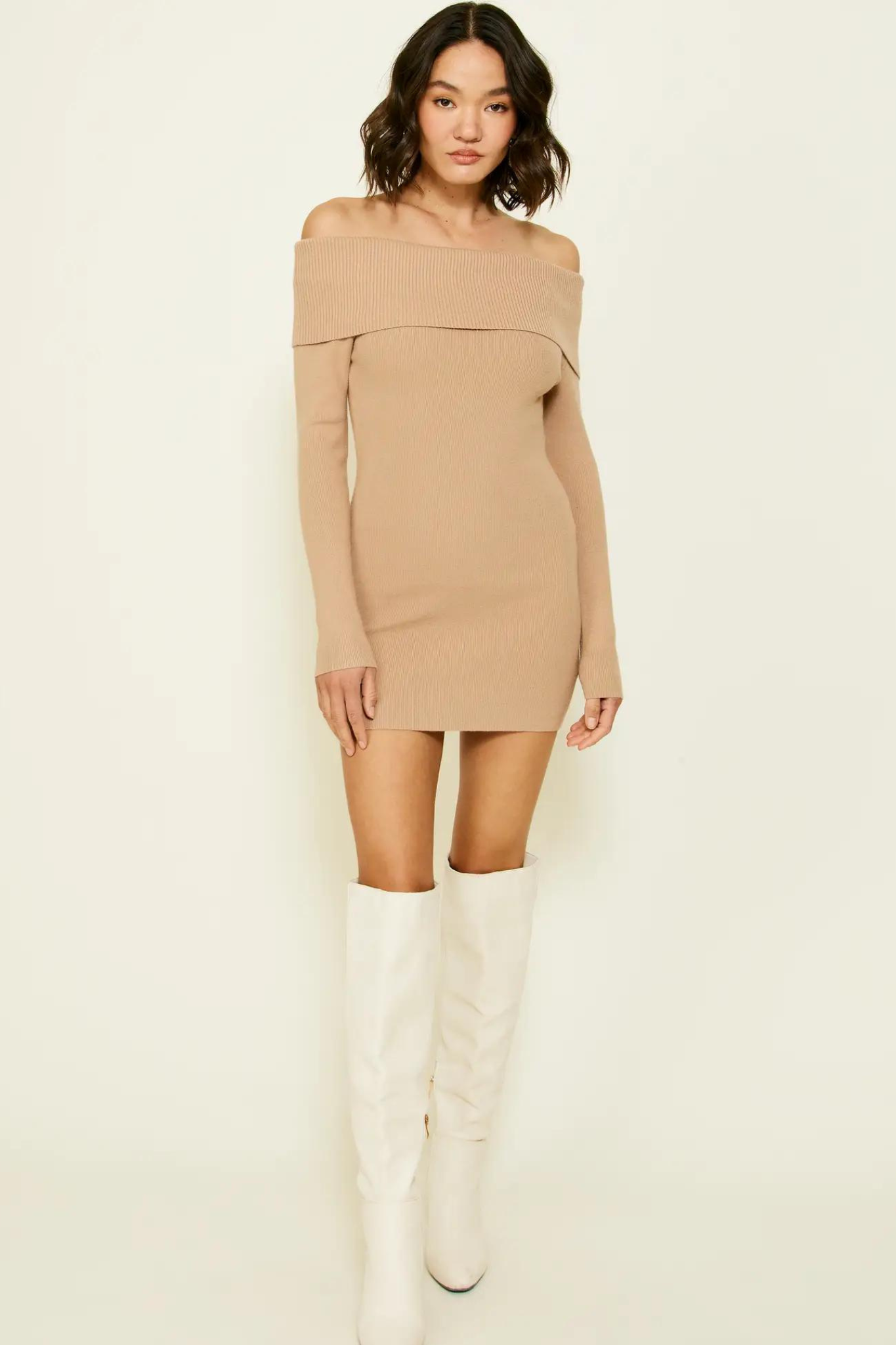 Line Dot Off Shoulder Heart Struck Sweater Dress Sweetest Stitch