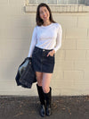 Just Black Denim | Dark Wash Denim Mini Skirt | Sweetest Stitch