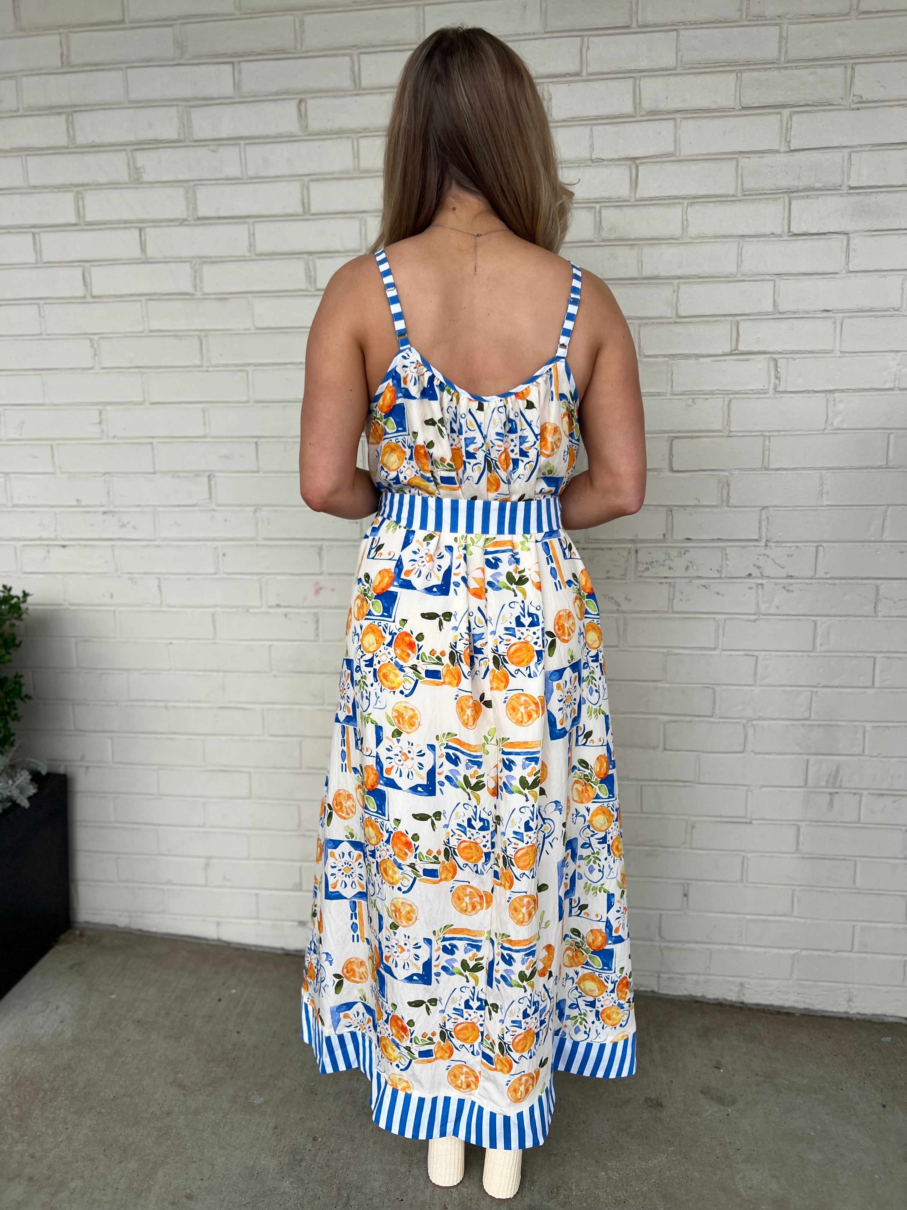 Entro | Reva Orange Print Midi Dress | Sweetest Stitch Boutique