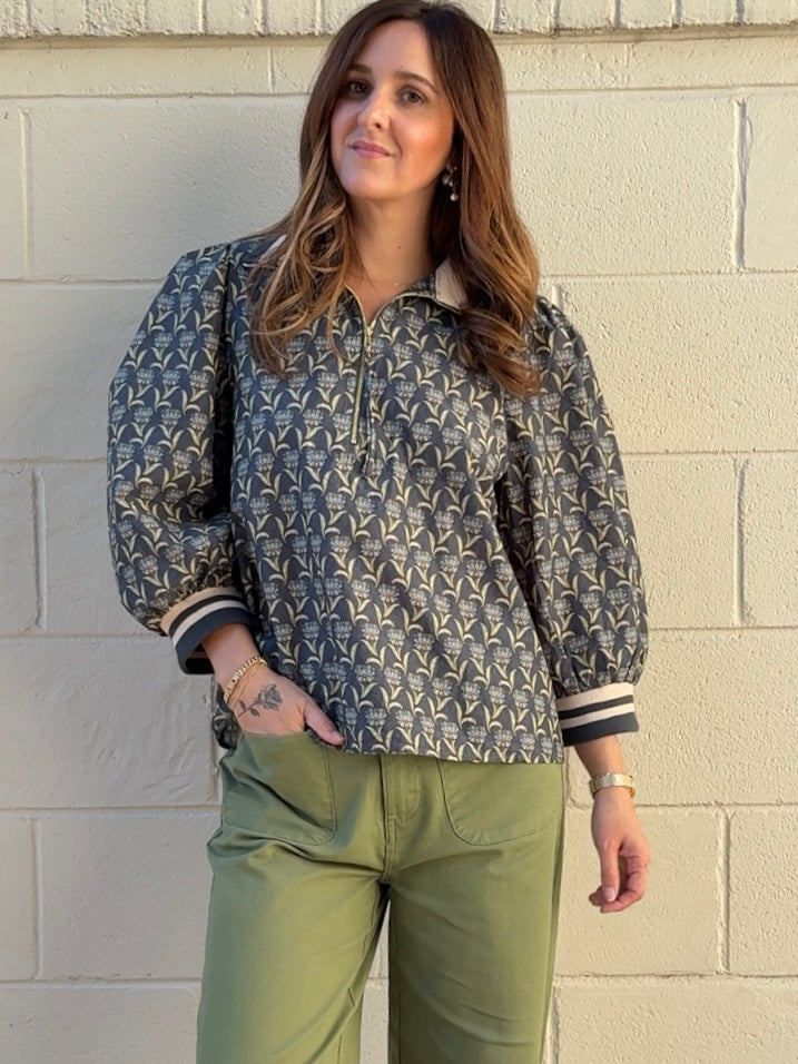 Rowan Printed Zip Front Top