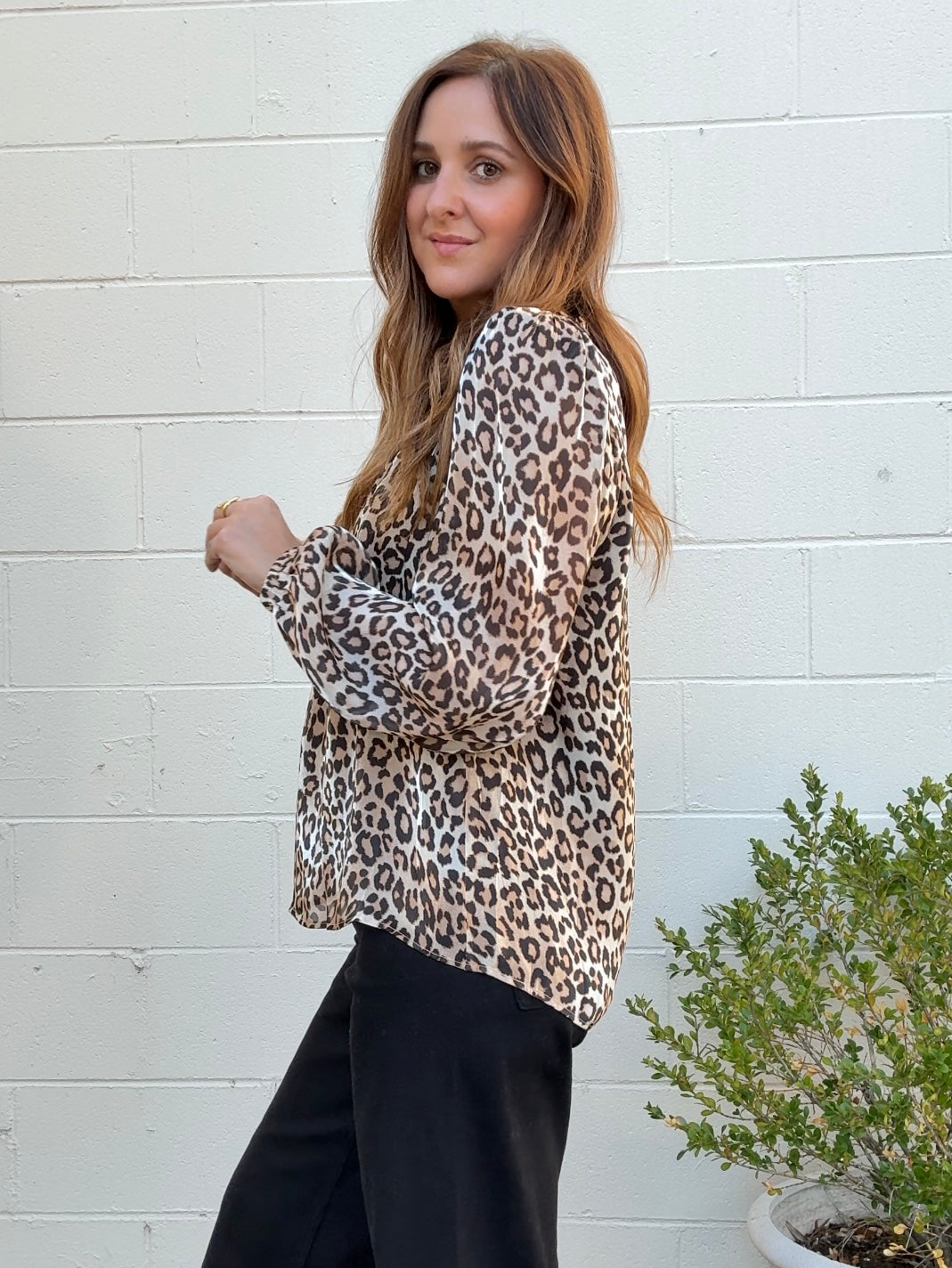 Current Air | Leopard Long Sleeve V-Neck Top | Sweetest Stitch