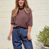 Miou Muse | Short Sleeve Knit Top Brown | Sweetest Stitch Boutique