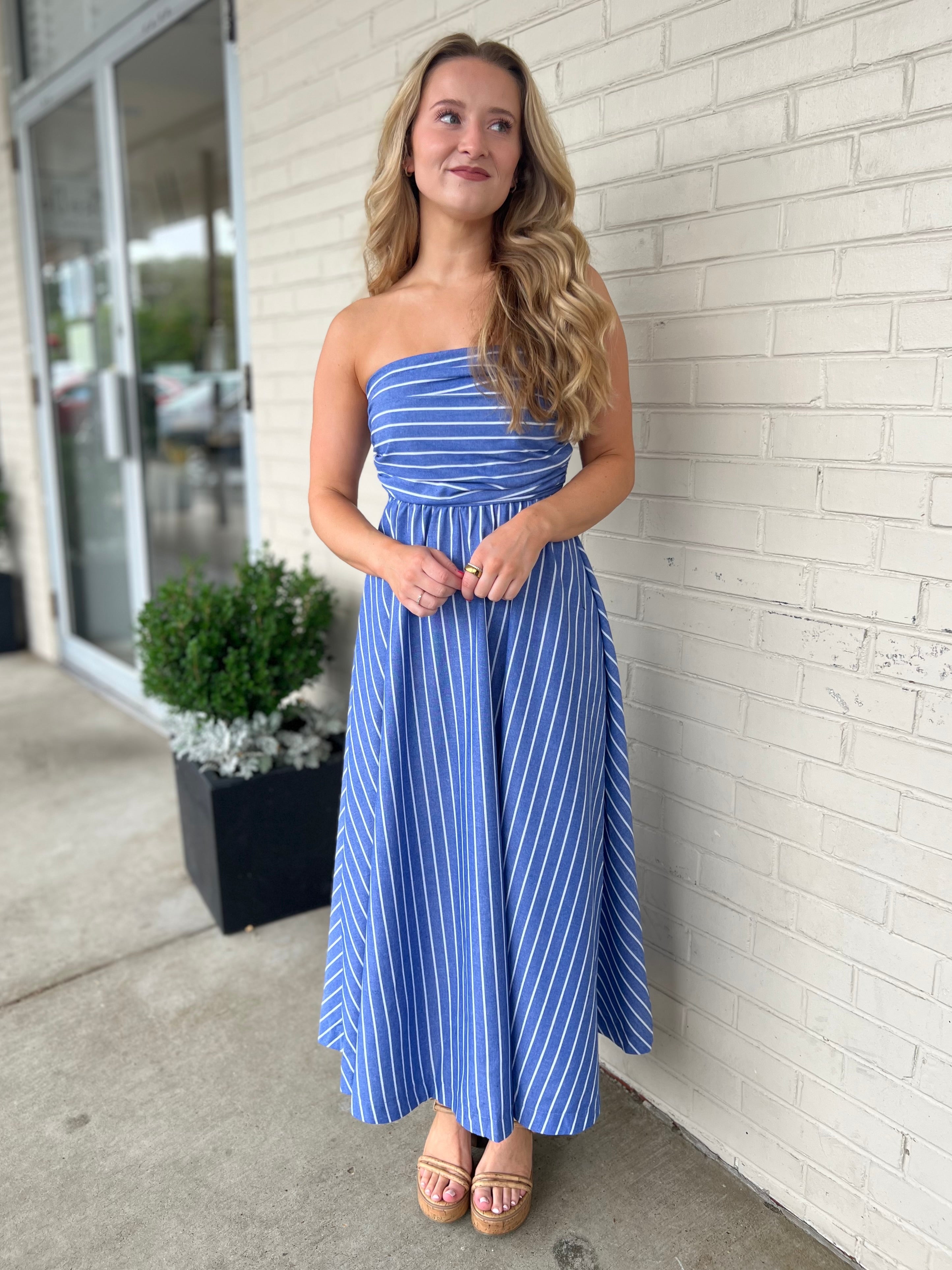 Olivaceous | Nancy Strapless Midi Dress | Sweetest Stitch Boutique