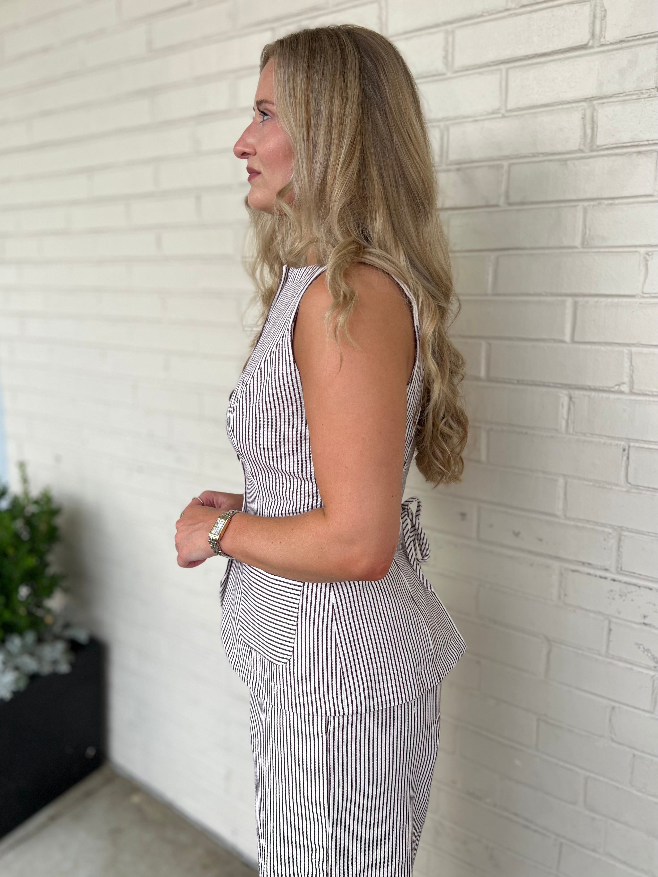 Fore | Valerie Striped Button Front Vest | Sweetest Stitch Boutique