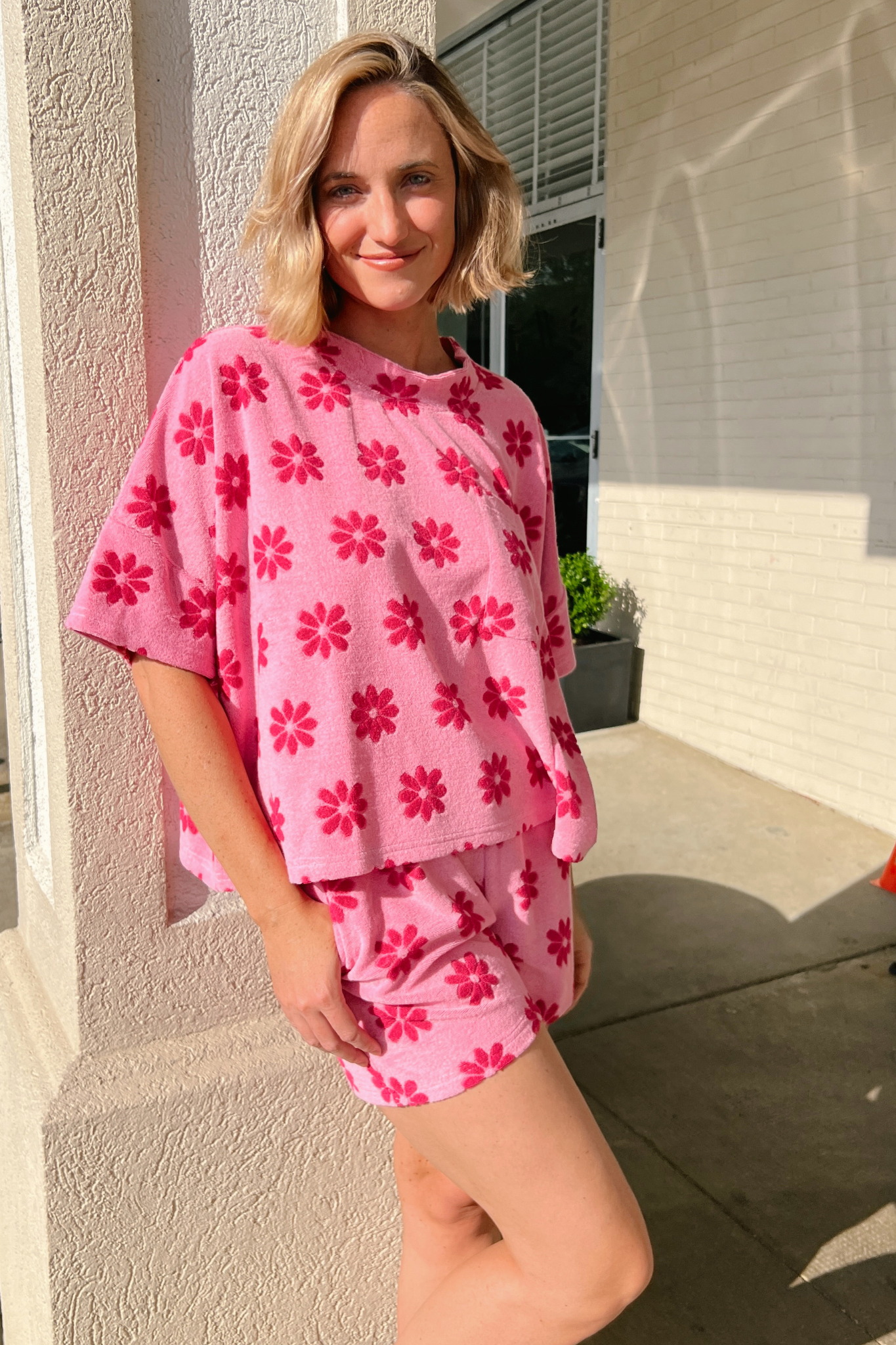 Entro | Pink Terry Cloth Flower Top | Sweetest Stitch Cute Tops