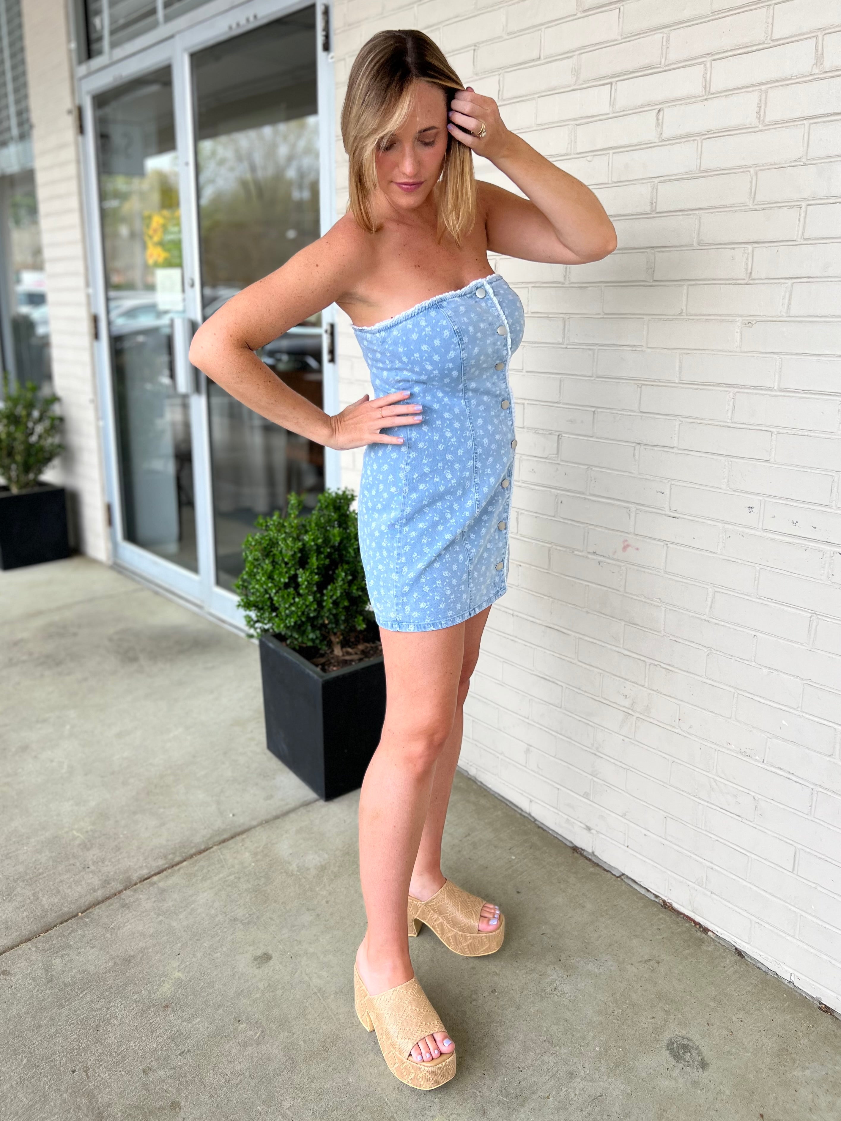 Le Lis | Leila Denim Floral Tube Dress | Sweetest Stitch