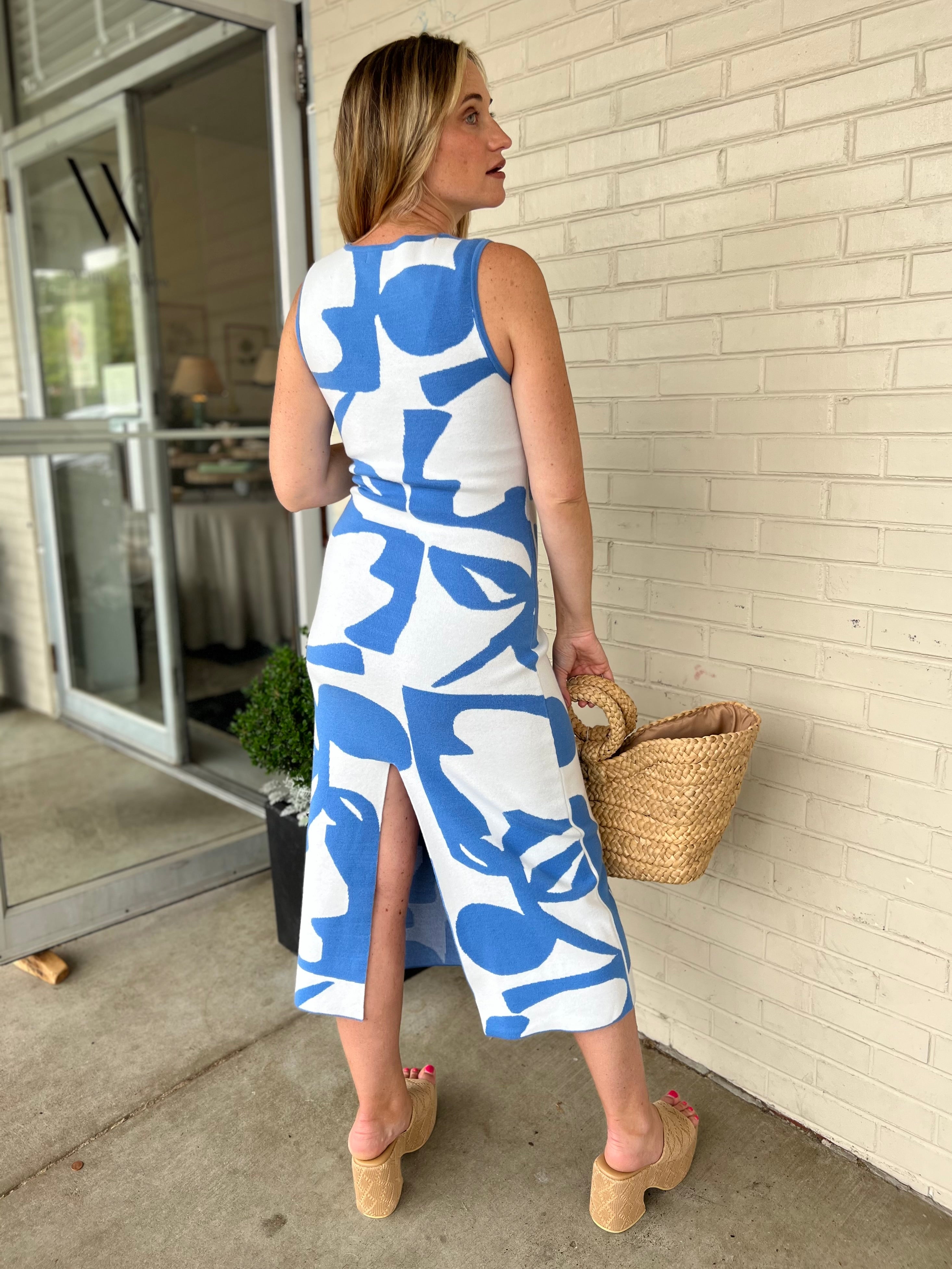 Promesa | Blue Floral Knit Midi Dress | Sweetest Stitch Boutique