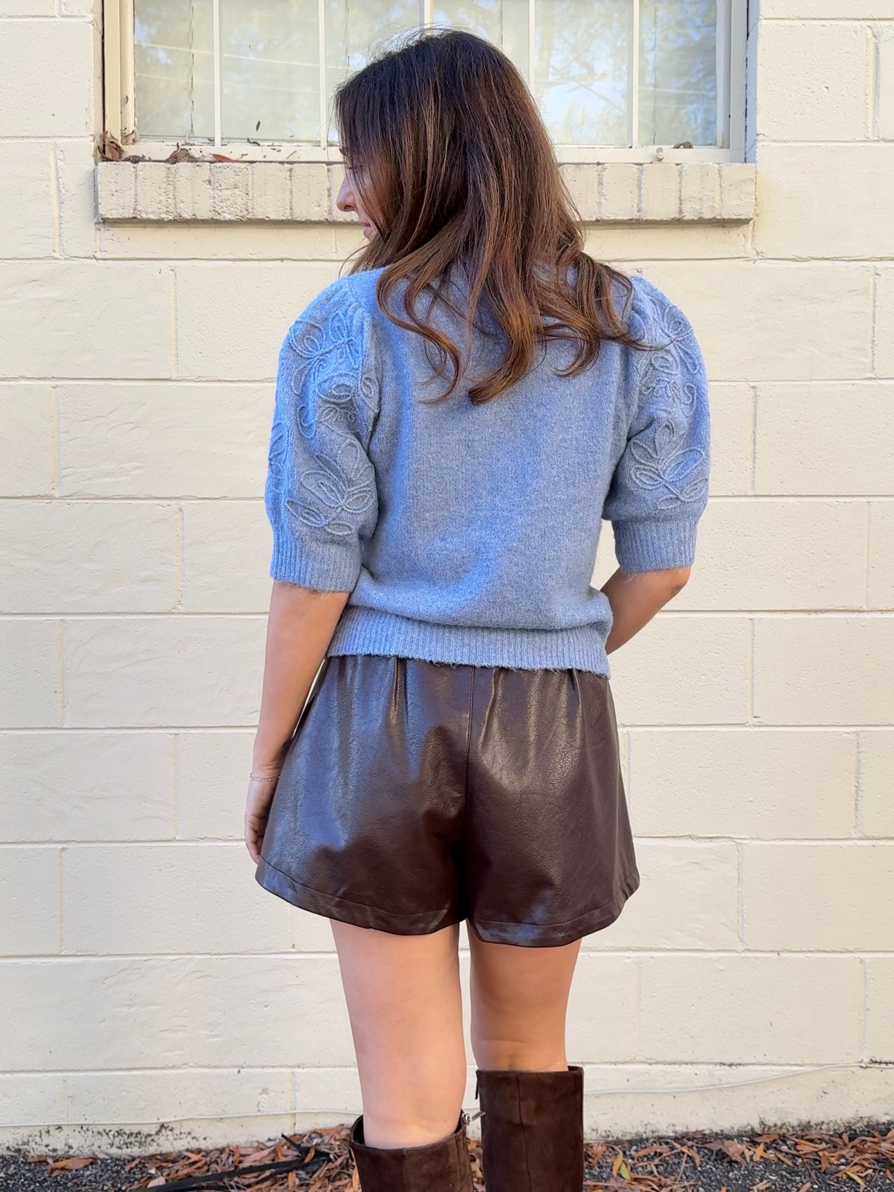 Entro | Aspen Embroidered Sleeve Knit Top | Sweetest Stitch