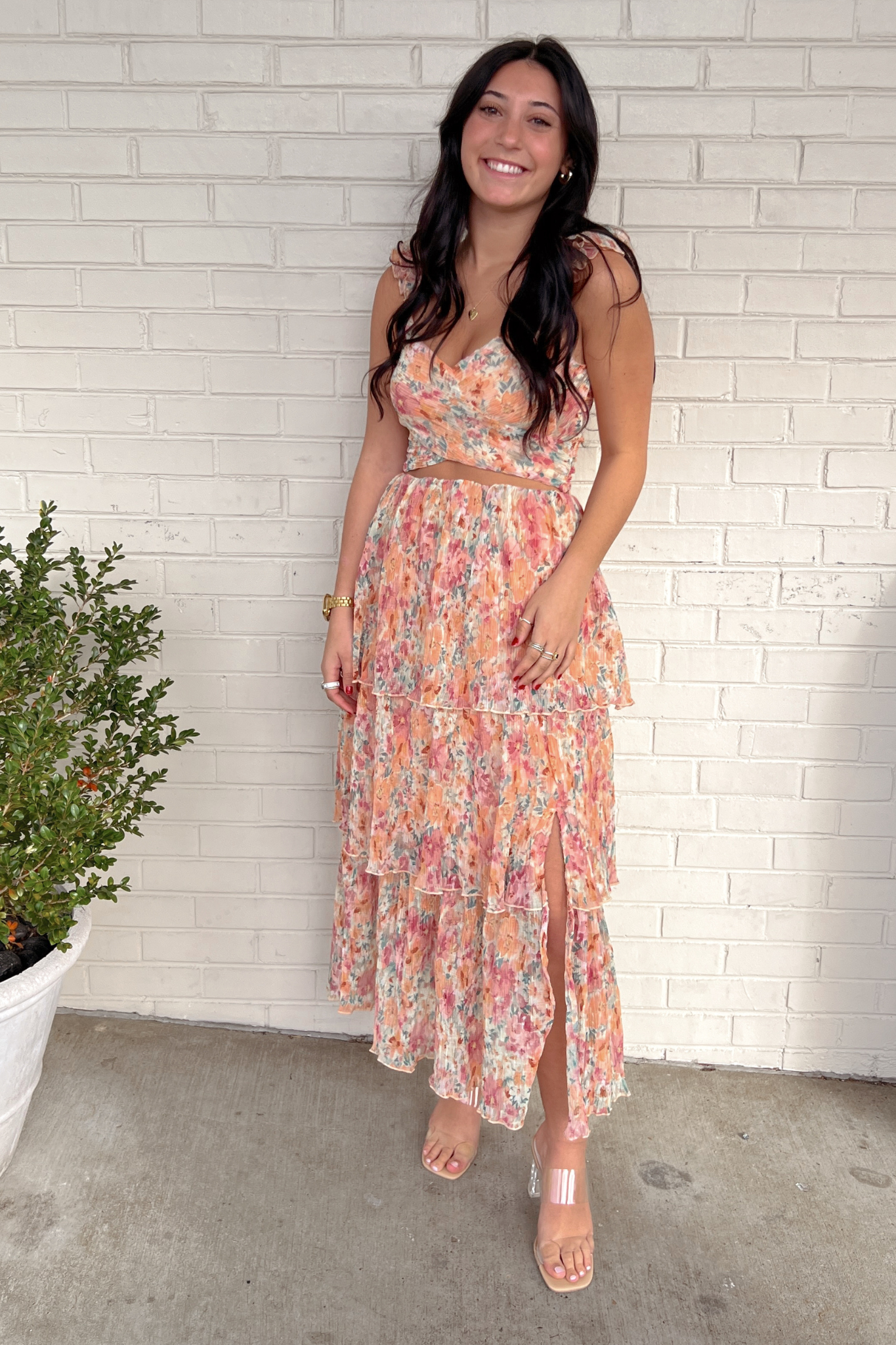 ASTR The Label | Floral Tiered Plisse Maxi Skirt | Sweetest Stitch