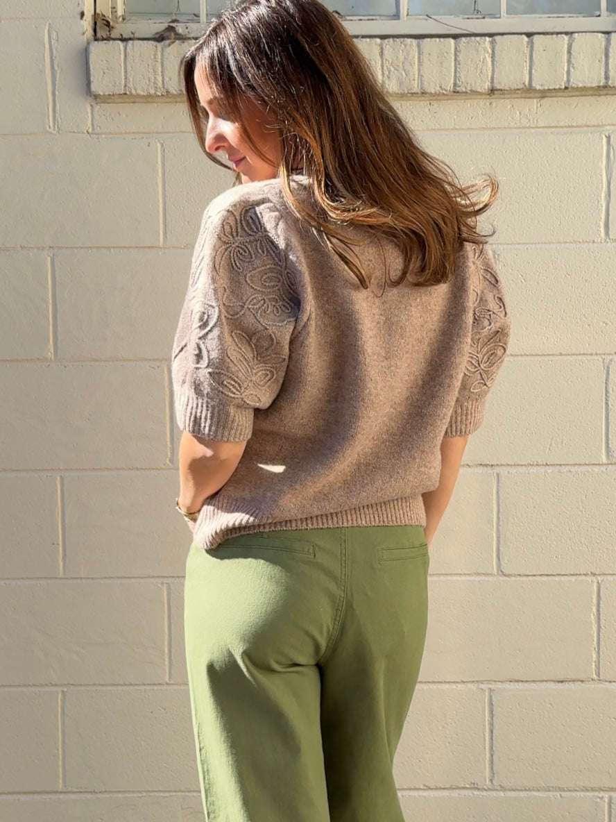 Entro | Aspen Embroidered Sleeve Knit Top | Sweetest Stitch