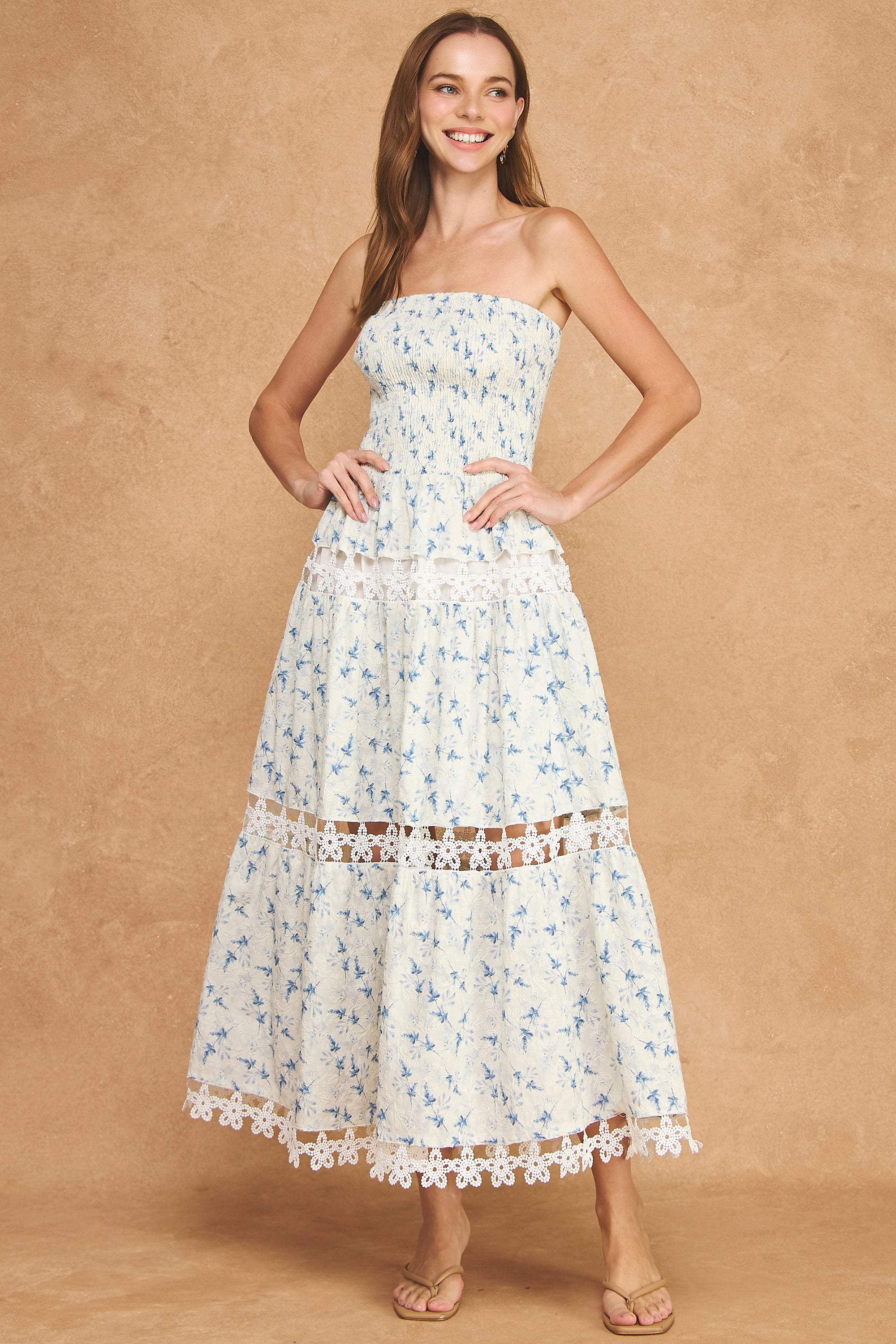 strapless summer midi dress From Every Angle Floral Satin Strapless Midi Dress Fuchsia / L