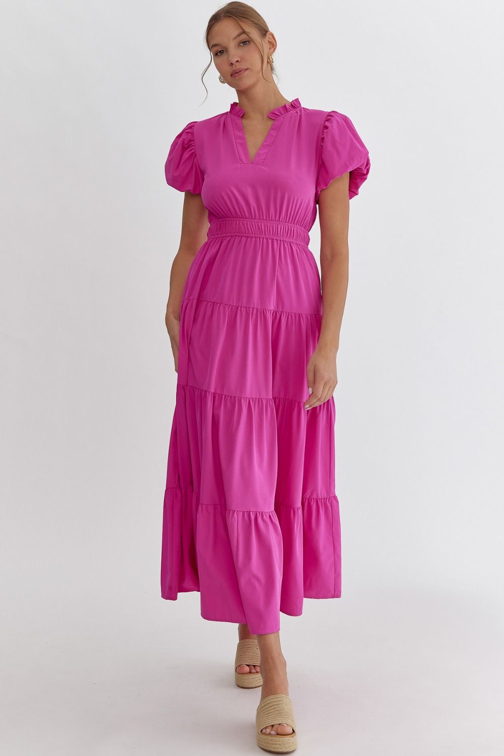 Entro | Bubble Sleeve Midi Dress | Sweetest Stitch Shop Cute Dress