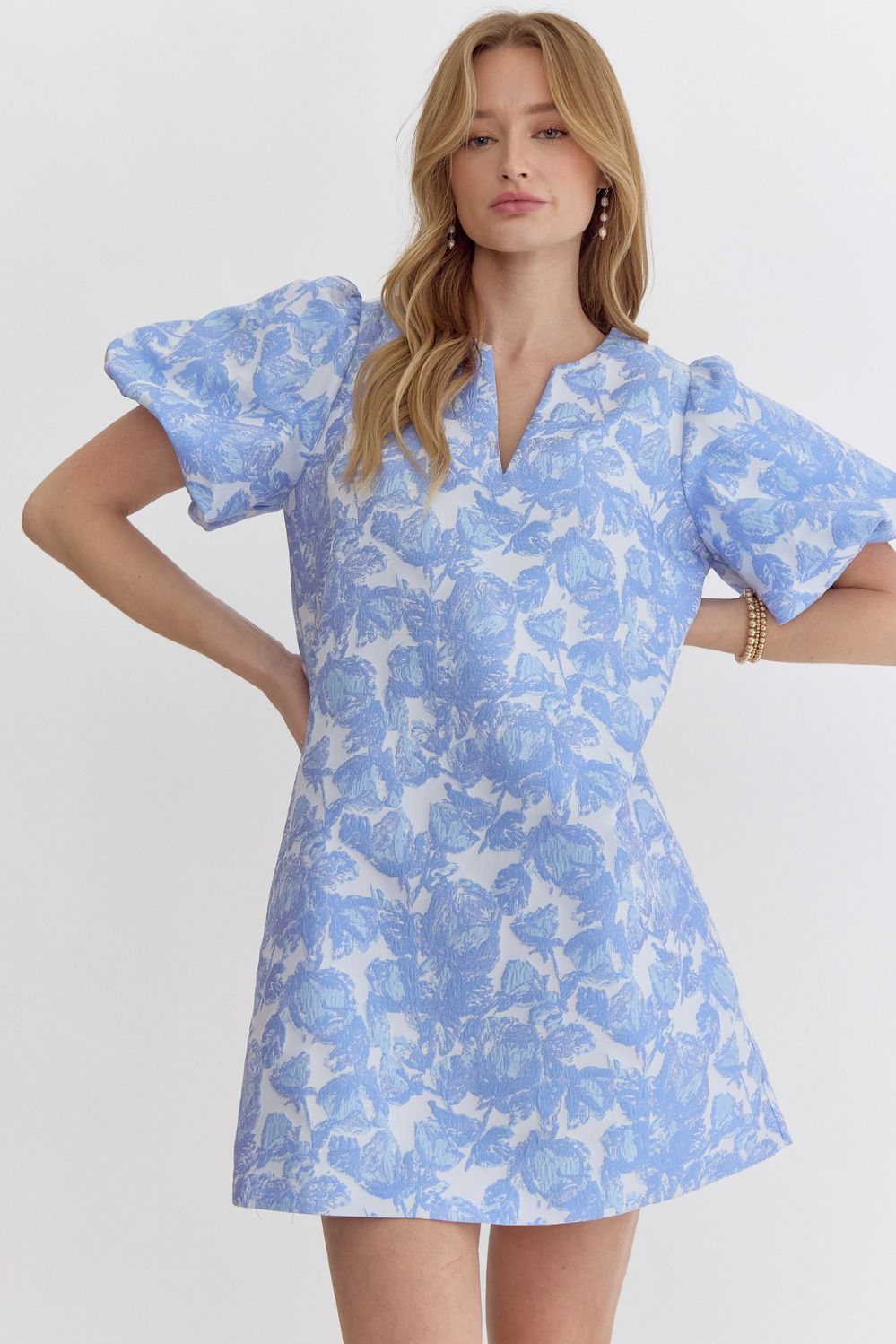 Entro | Blue Floral Jacquard Dress | Sweetest Stitch Cute Dresses