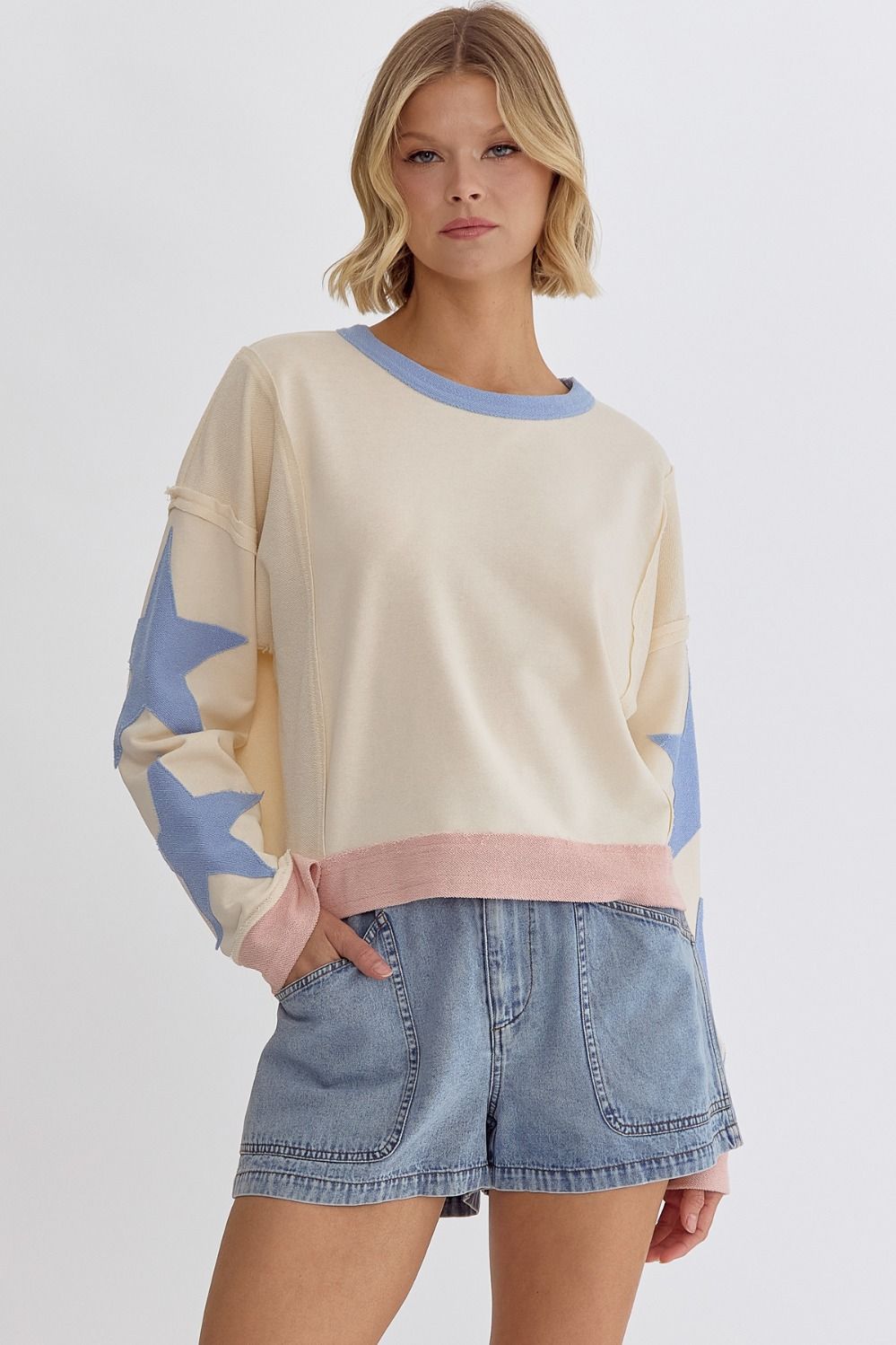 Entro | Star Patch Pullover Top | Sweetest Stitch Shop for Cute Tops