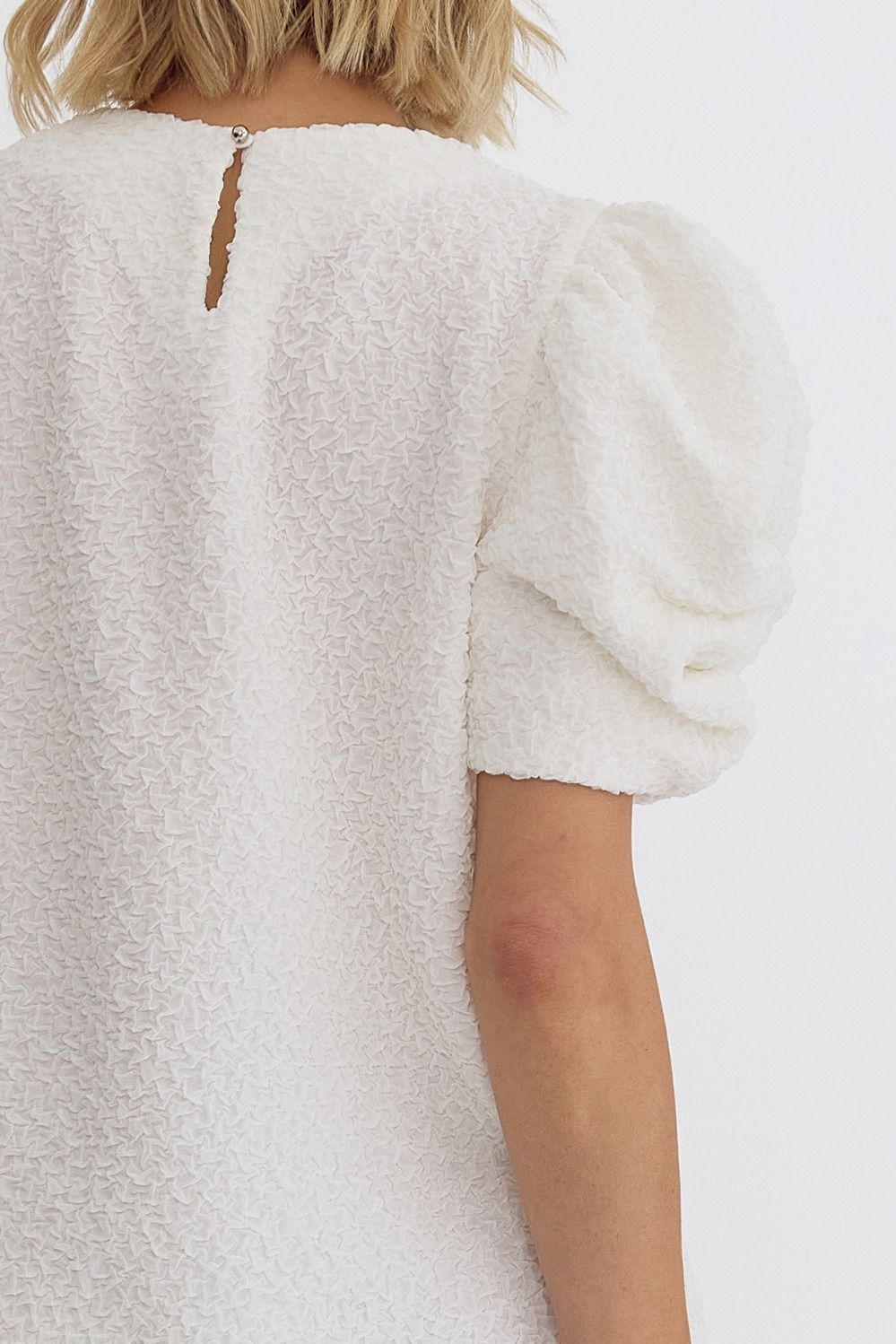 Entro | White Puff Sleeve Textured Top | Sweetest Stitch Richmond