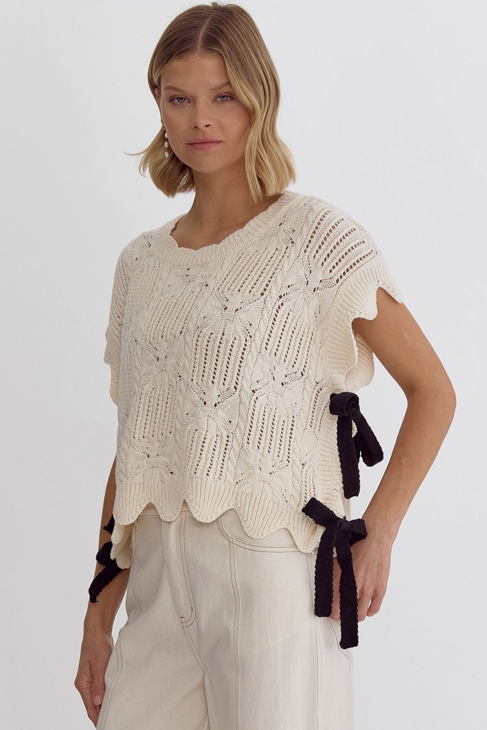 Entro | Cream Knit Top Side Bow | Sweetest Stitch Online Boutique