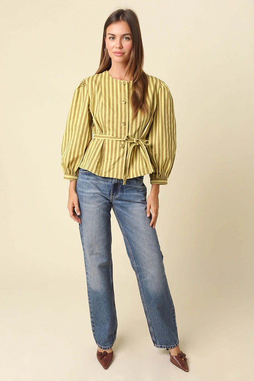 Olivaceous | Benica Stripe Belted Top | Sweetest Stitch Boutique RVA