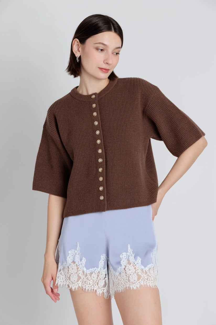 Aureum | Gemma Short Sleeve Cardigan Brown | Sweetest Stitch Boutique