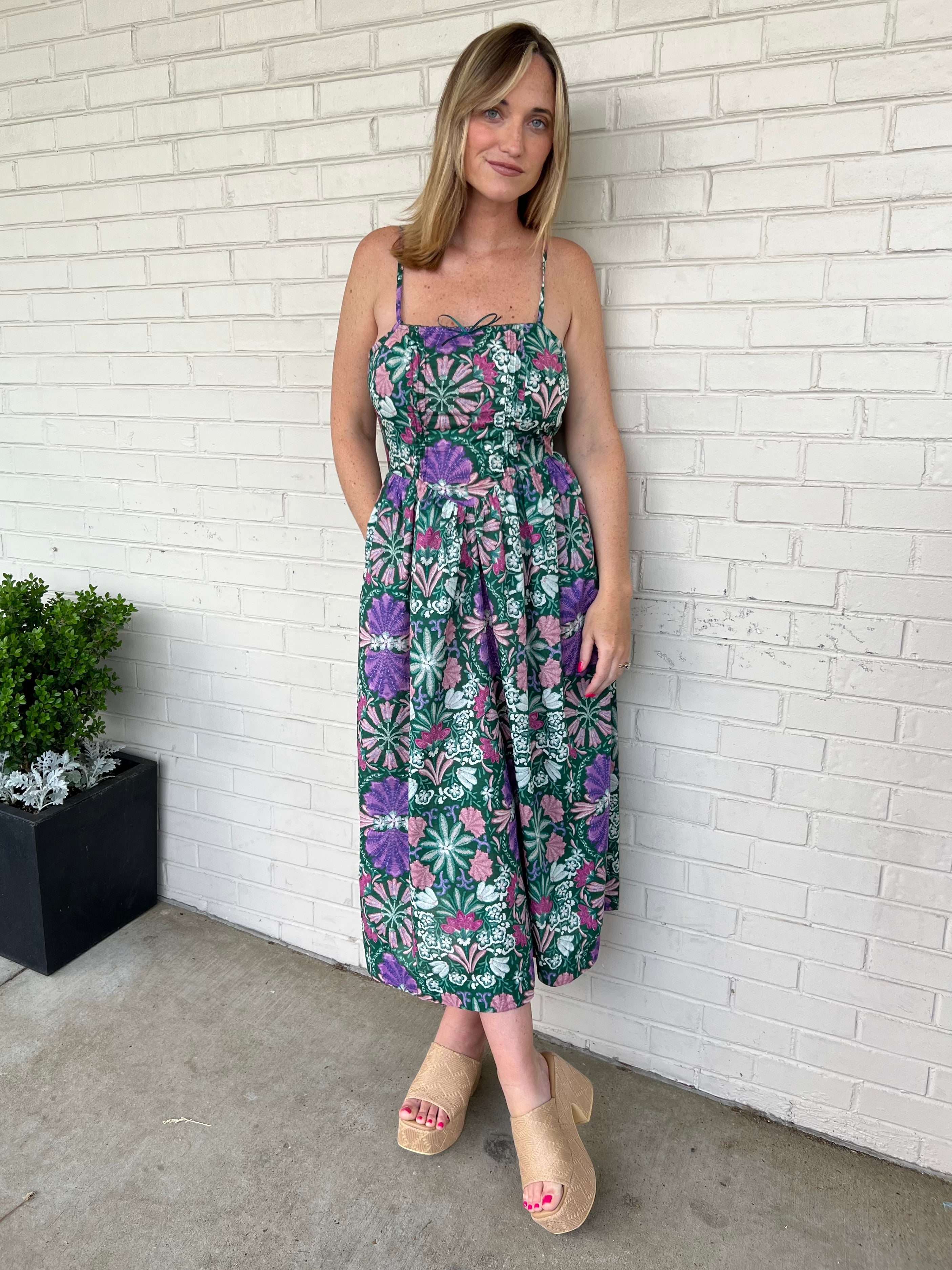 Olivaceous | Mikka Green Floral Midi Dress | Sweetest Stitch