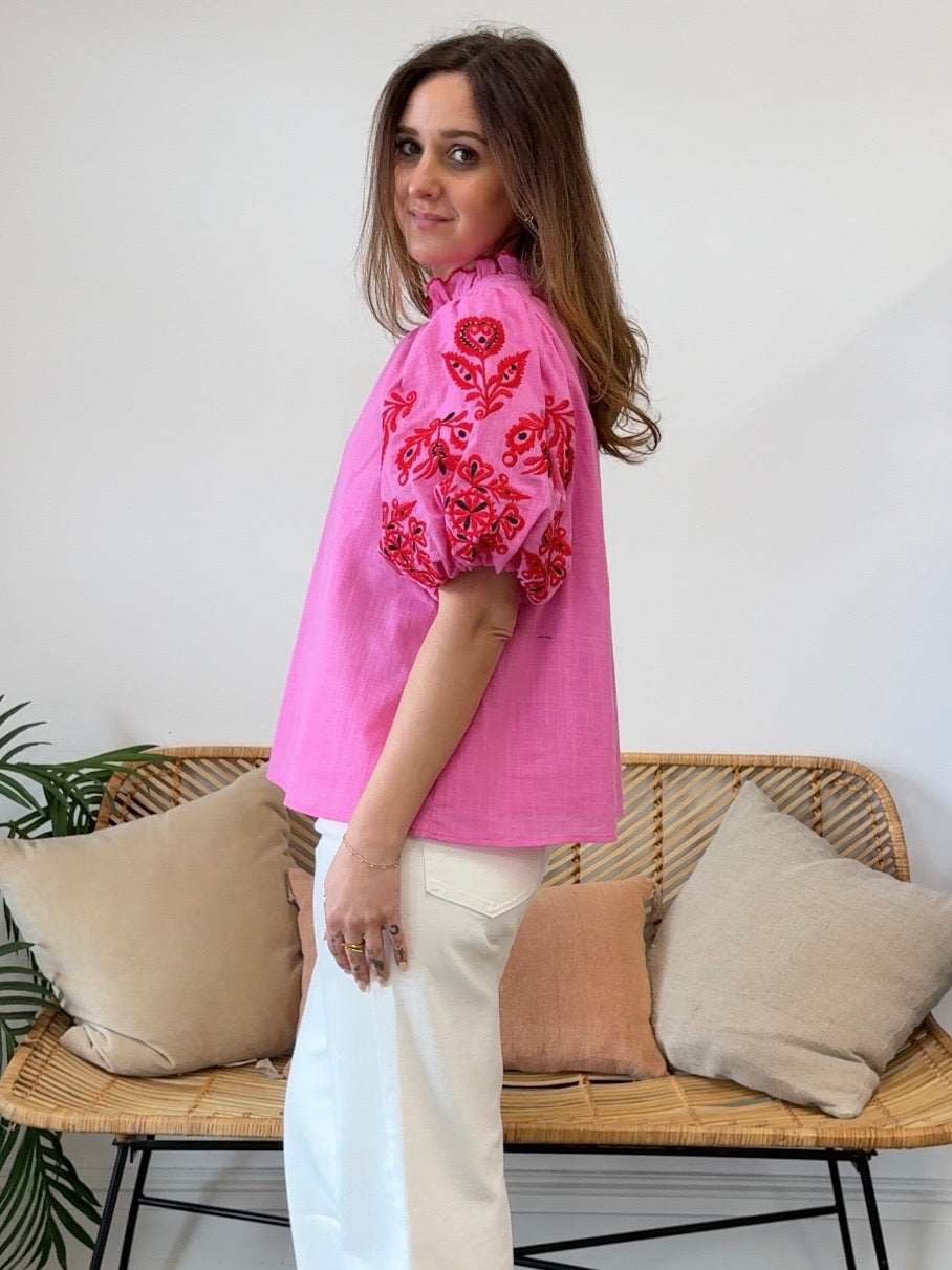 Entro | Tate Embroidered Puff Sleeve Top | Sweetest Stitch Boutique