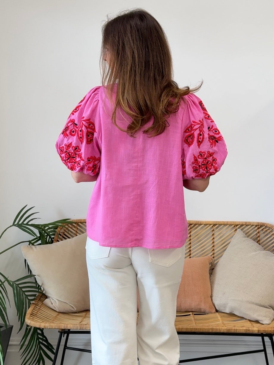 Entro | Tate Embroidered Puff Sleeve Top | Sweetest Stitch Boutique