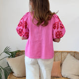 Entro | Tate Embroidered Puff Sleeve Top | Sweetest Stitch Boutique