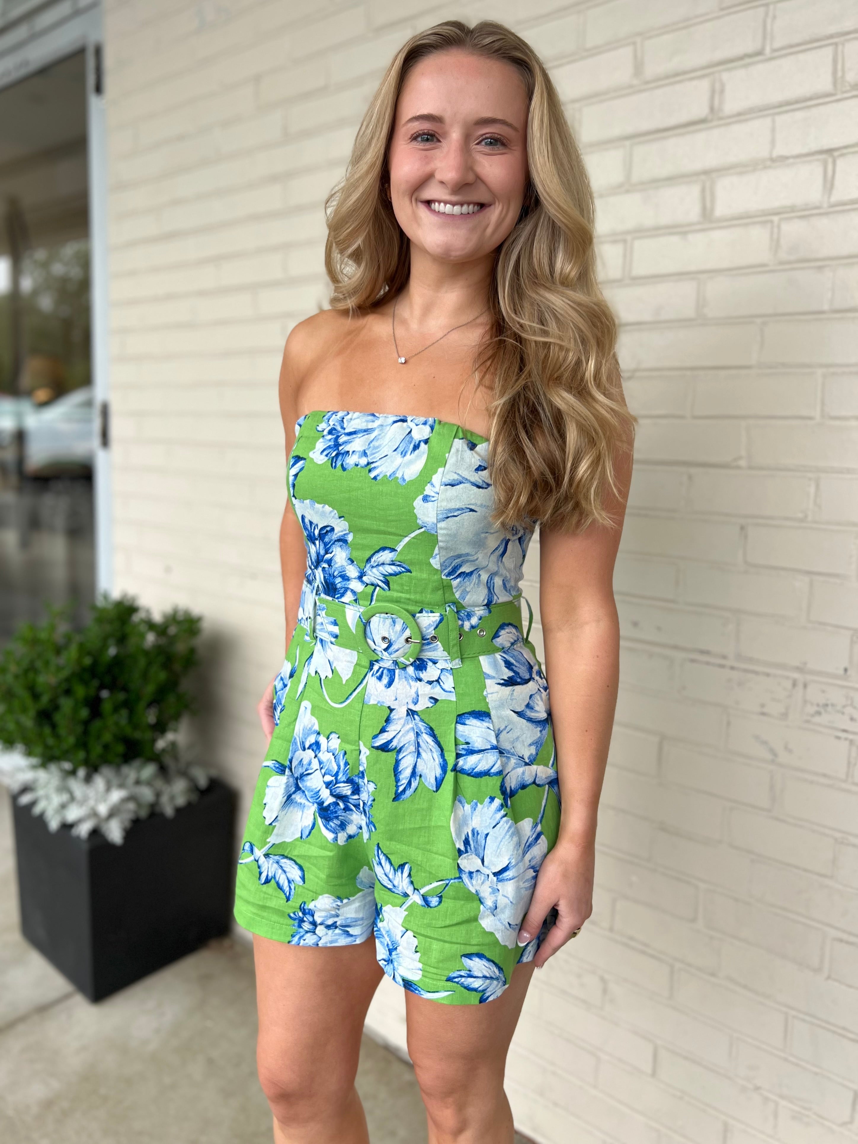 Olivaceous | Helen Floral Strapless Romper | Sweetest Stitch Boutique