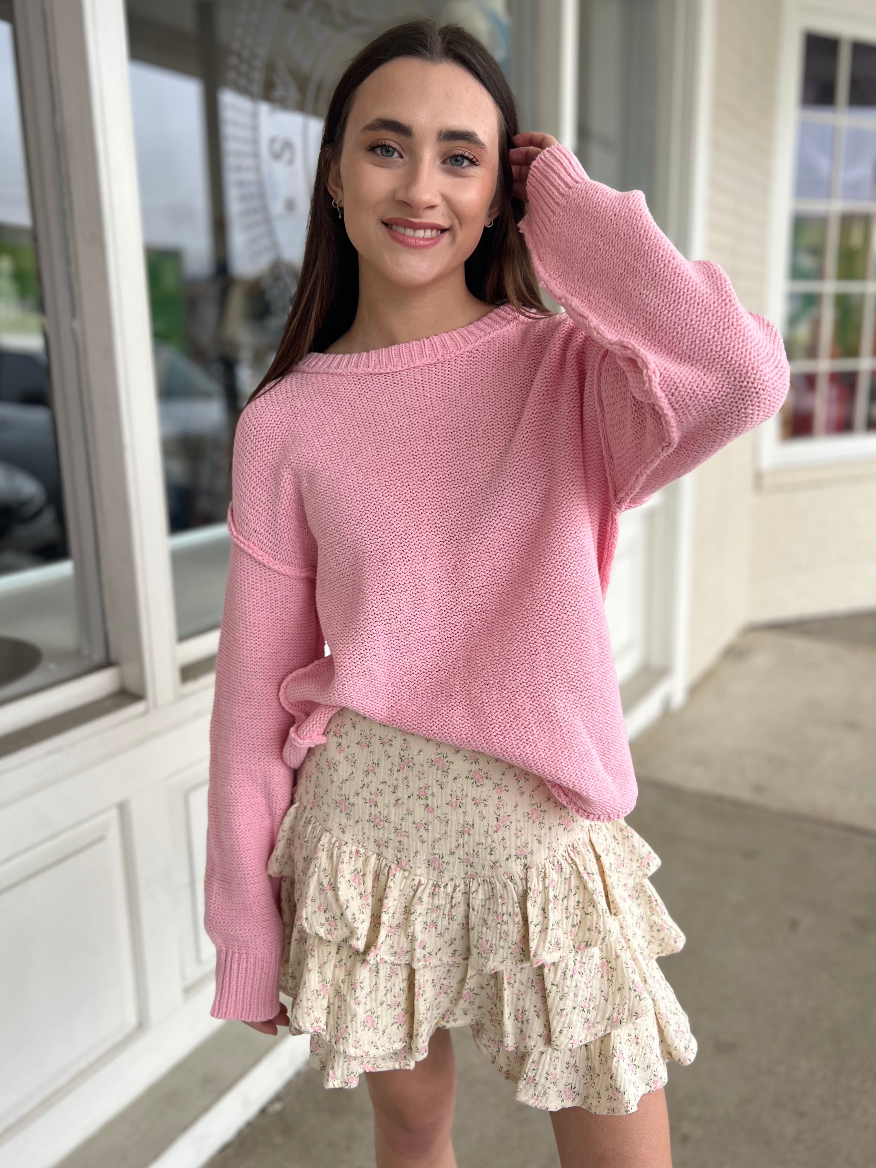 By Together | Pink Drop Shoulder Sweater | Sweetest Stitch
