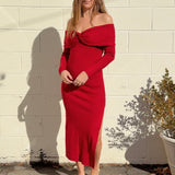 Crescent | Angie Off Shoulder Midi Dress | Sweetest Stitch Boutique
