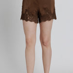 Aureum | Colette Satin Lace Shorts Brown | Sweetest Stitch Boutique