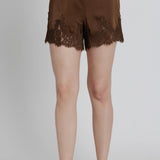 Aureum | Colette Satin Lace Shorts Brown | Sweetest Stitch Boutique