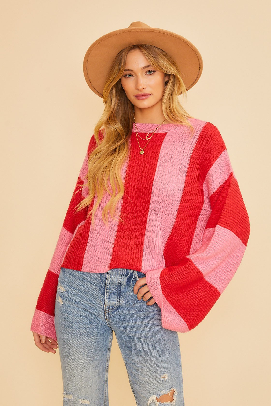 Baevely | Pink Red Striped Sweater | Sweetest Stitch Boutique