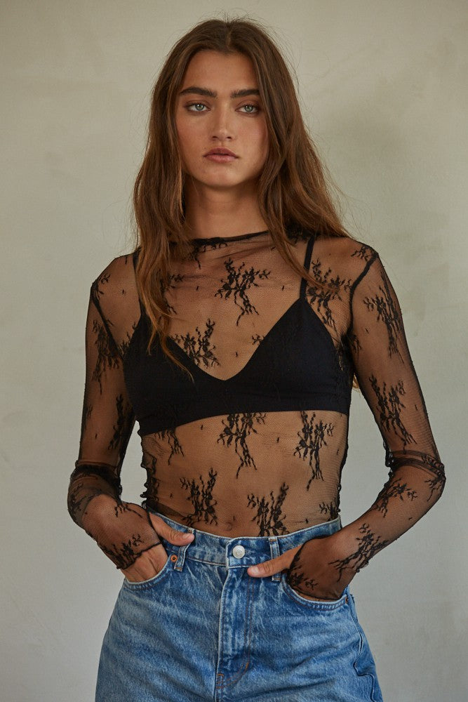 By Together | Black Sheer Lace Top | Sweetest Stitch Boutique