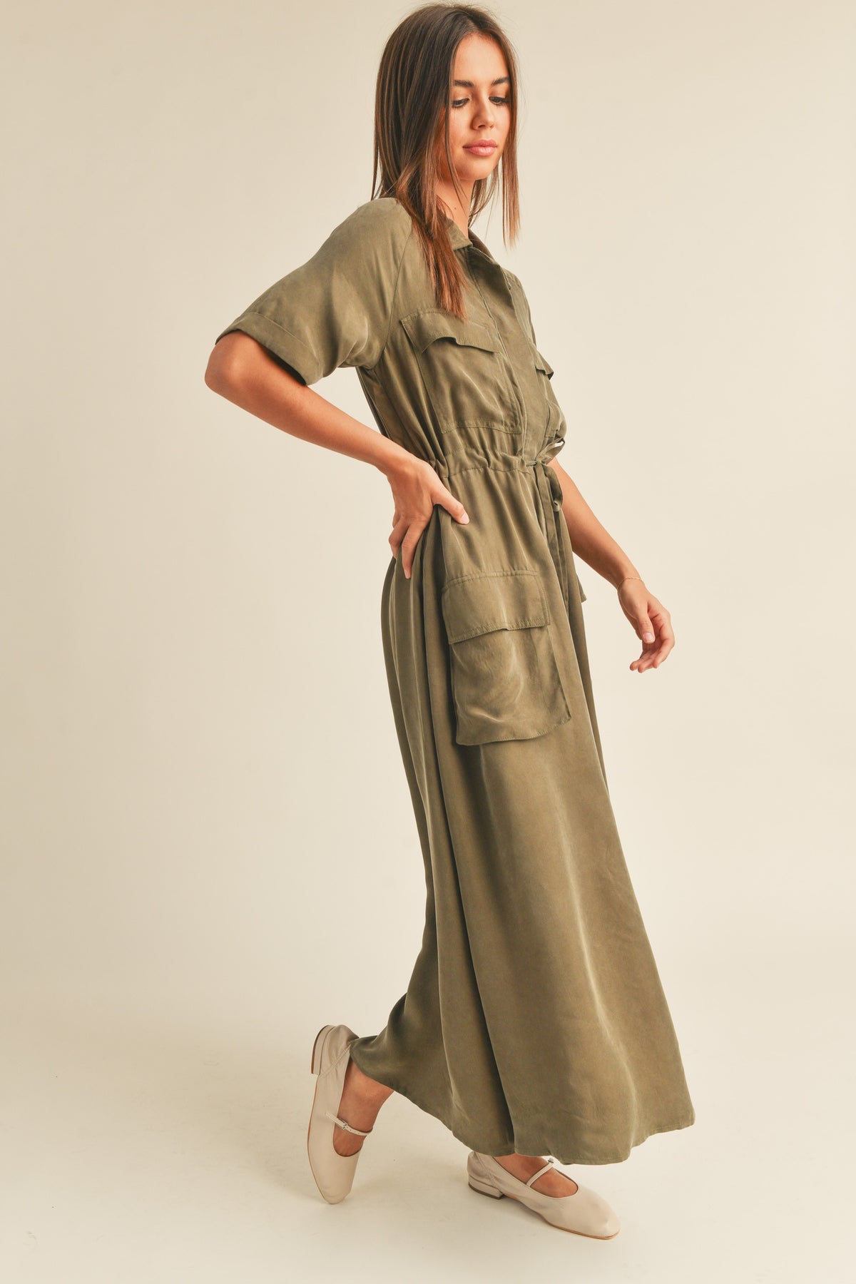 Miou Muse | Olive Cargo Maxi Dress | Sweetest Stitch Boutique