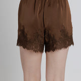 Aureum | Colette Satin Lace Shorts Brown | Sweetest Stitch Boutique