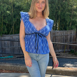 By Together | Cobalt Blue V-Neck Eyelet Top | Sweetest Stitch Boutique 