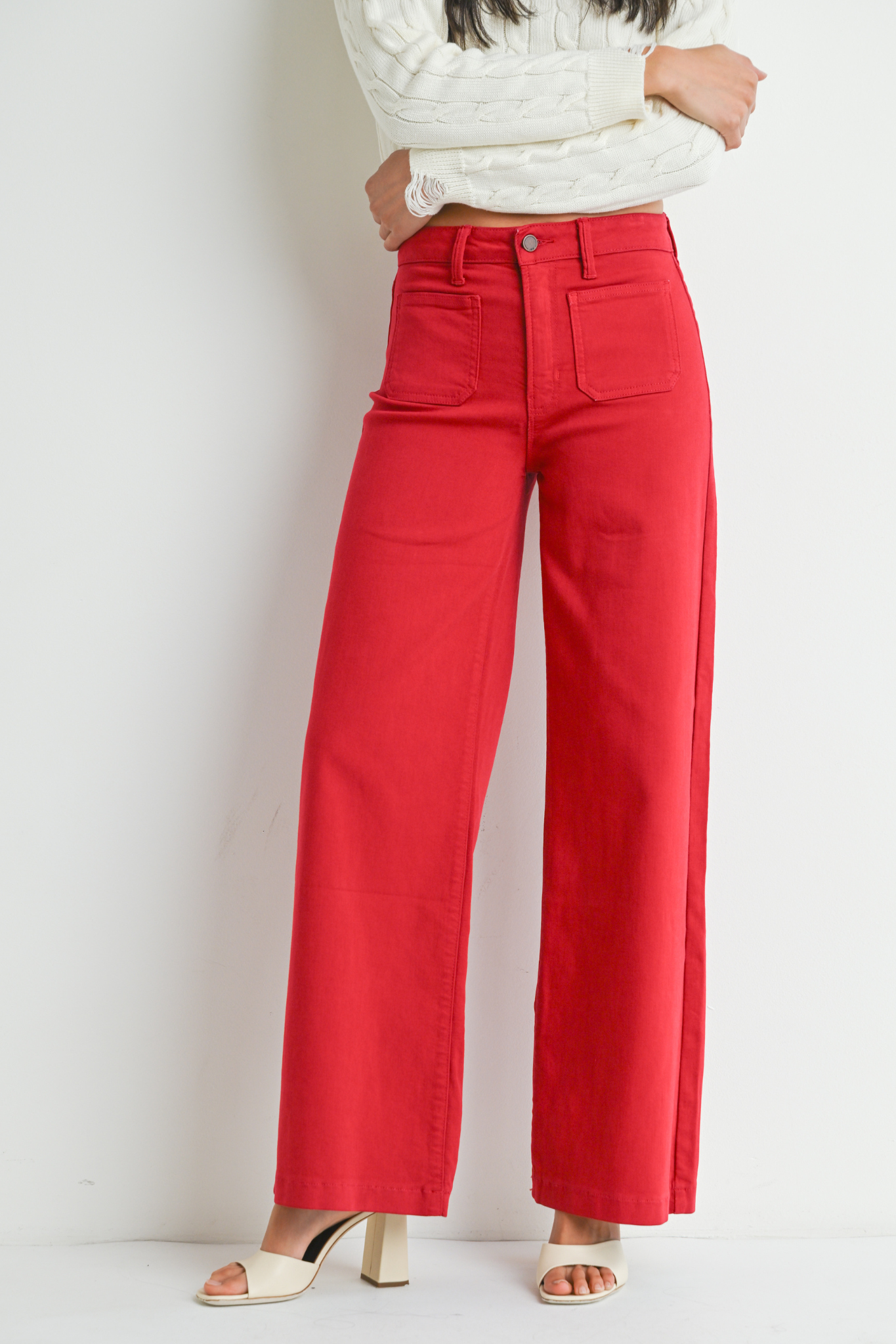 Just Black | Belle Patch Pocket Jeans - Dark Red | Sweetest Stitch 