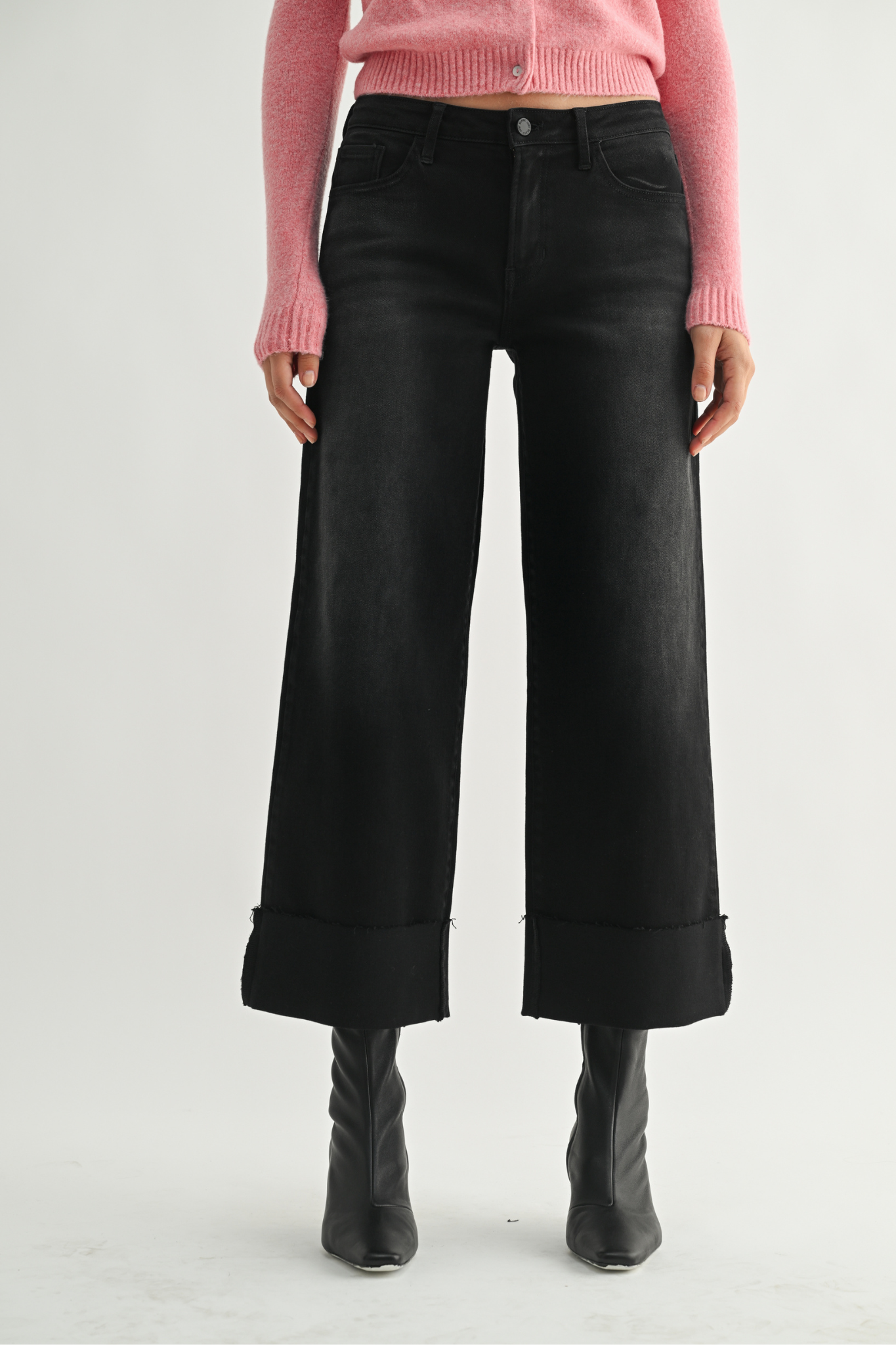 Just Black Denim | Paulina Wide Leg Cuffed Jeans | Sweetest Stitch