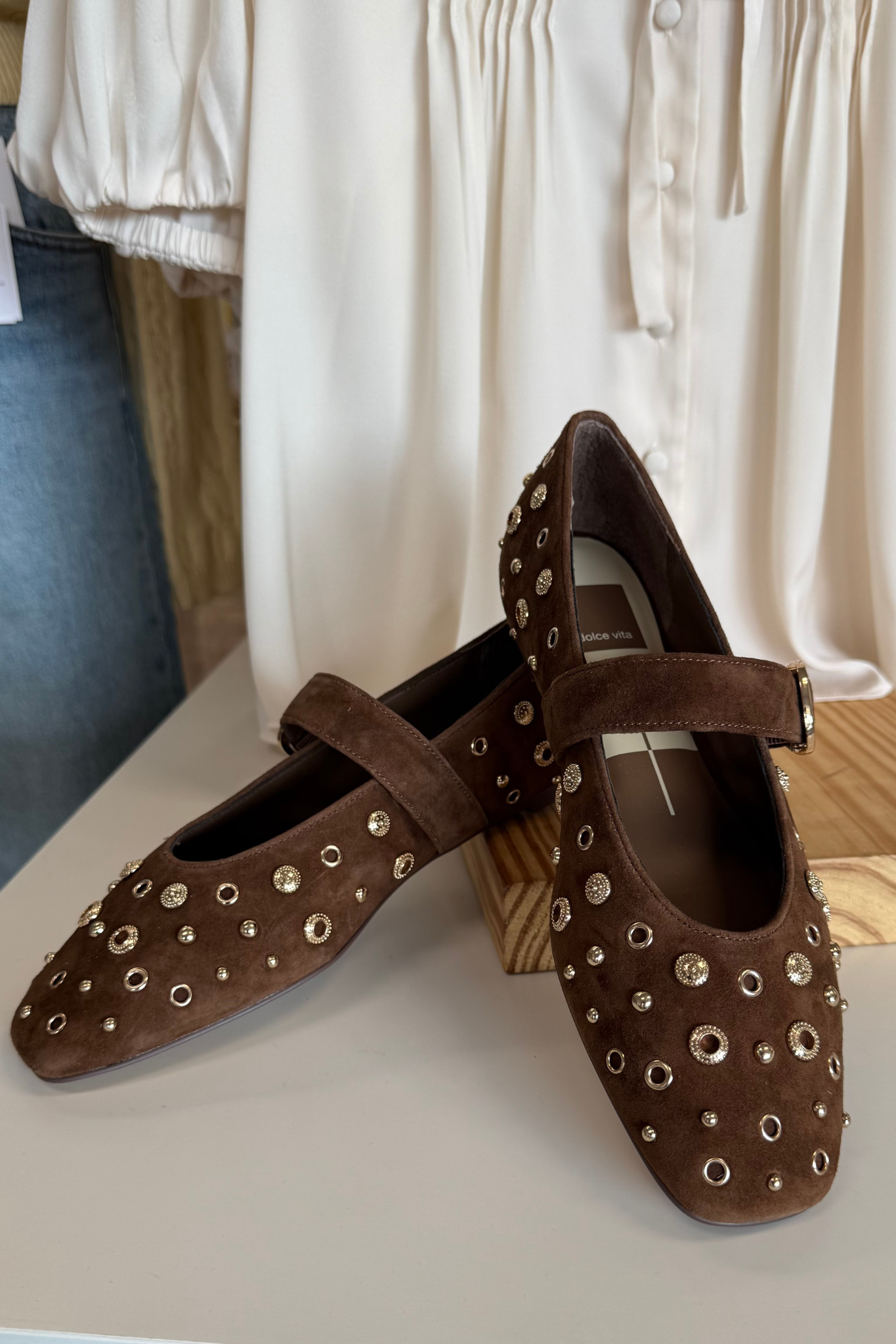 Dolce Vita | Mella Stud Flats - Cocoa Suede | Sweetest Stitch Boutique