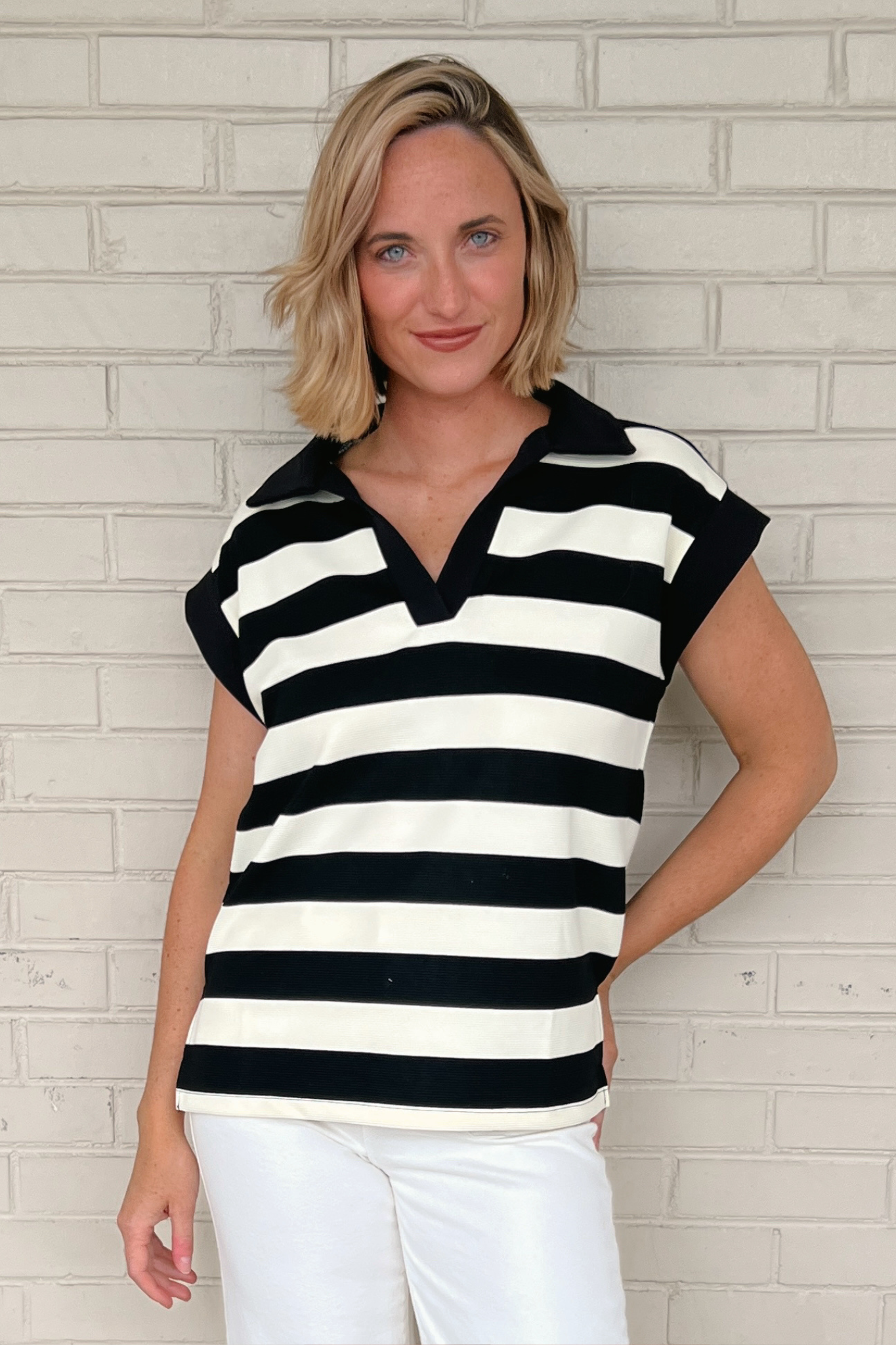 Entro | Black Striped Collared Top | Sweetest Stitch Shop Cute Tops