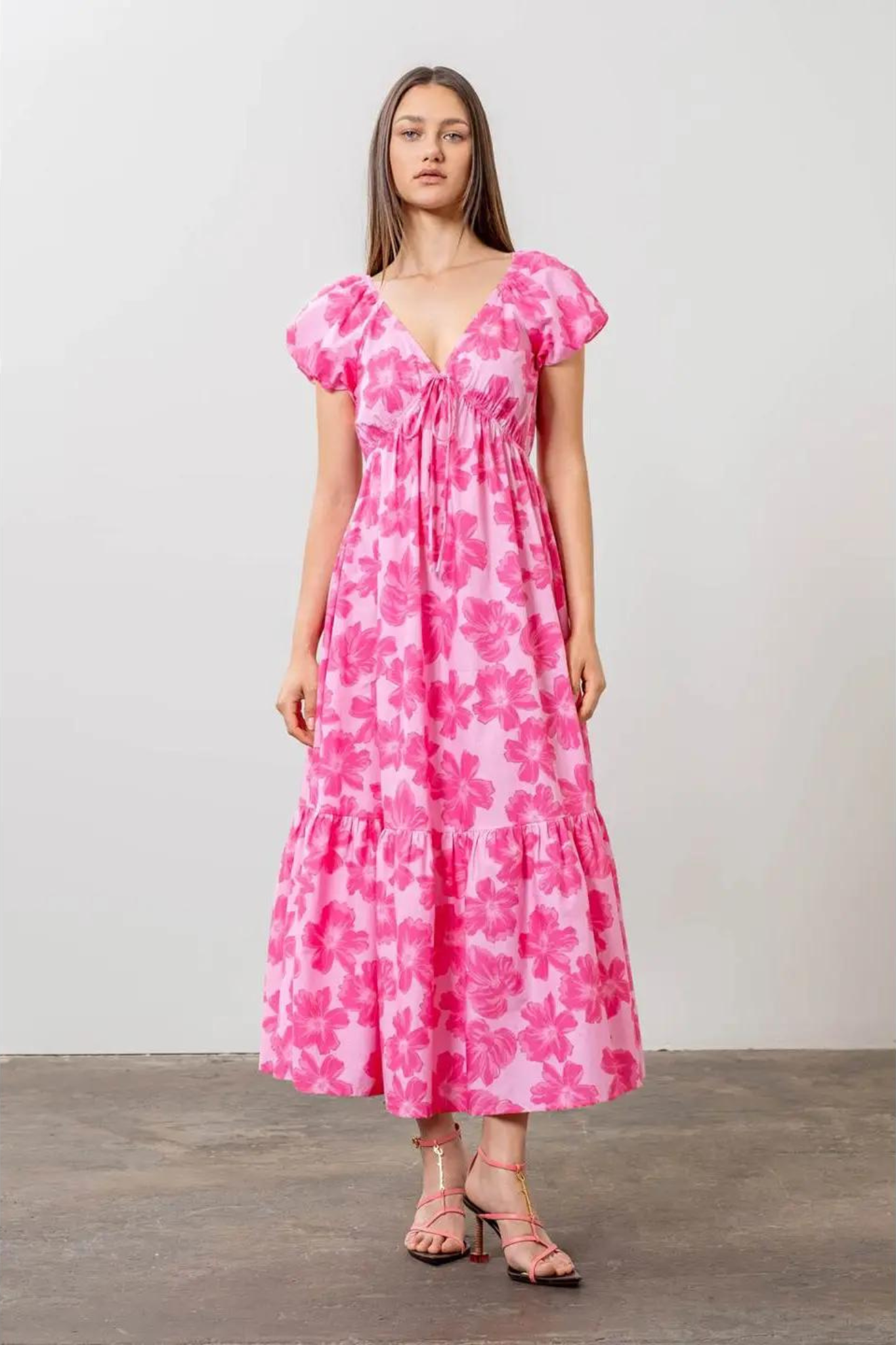 Moon River | Pink Floral Short Sleeve Midi Dress | Sweetest Stitch