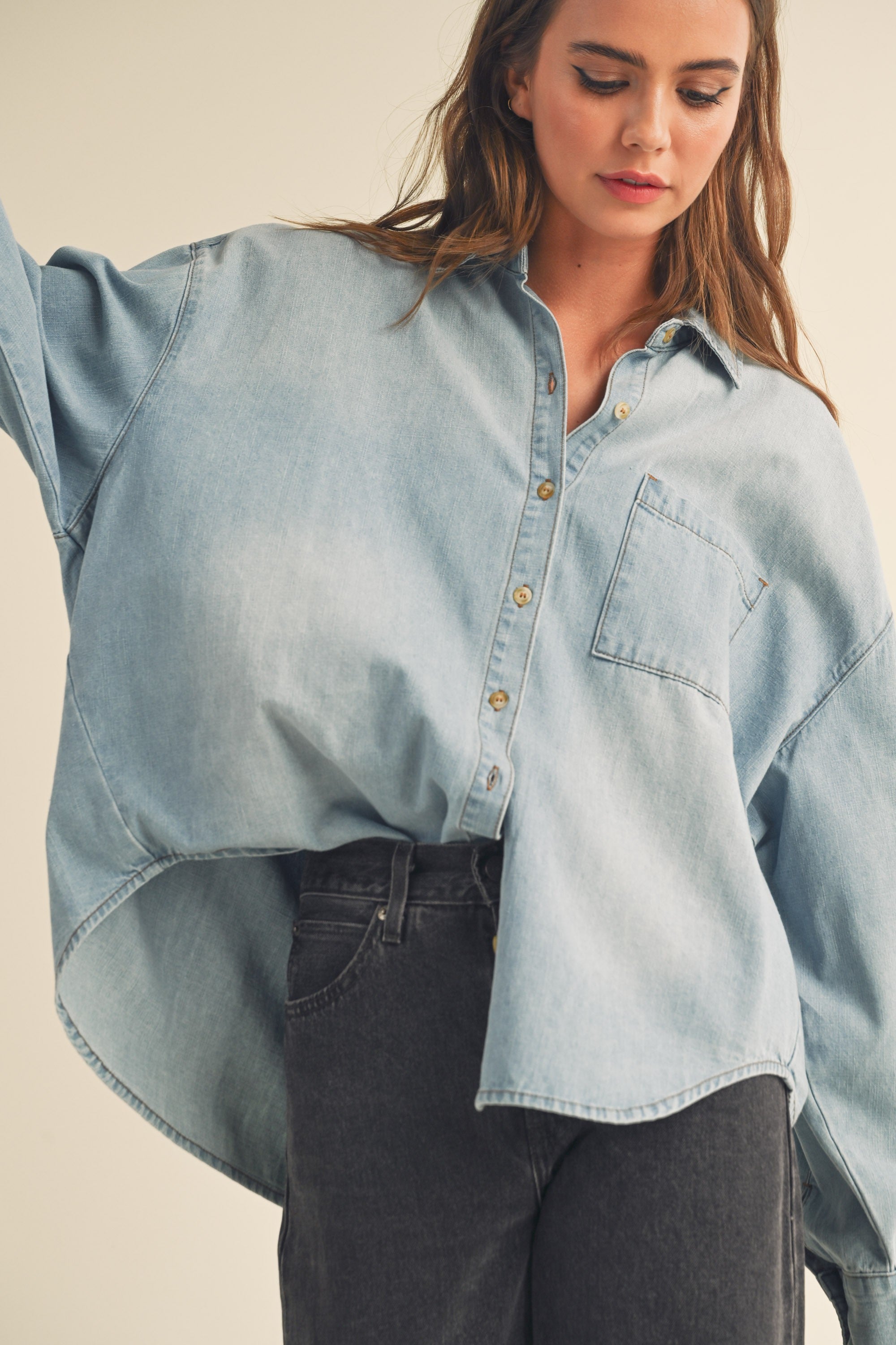 Miou Muse | Relaxed Fit Denim Button Down | Sweetest Stitch Online