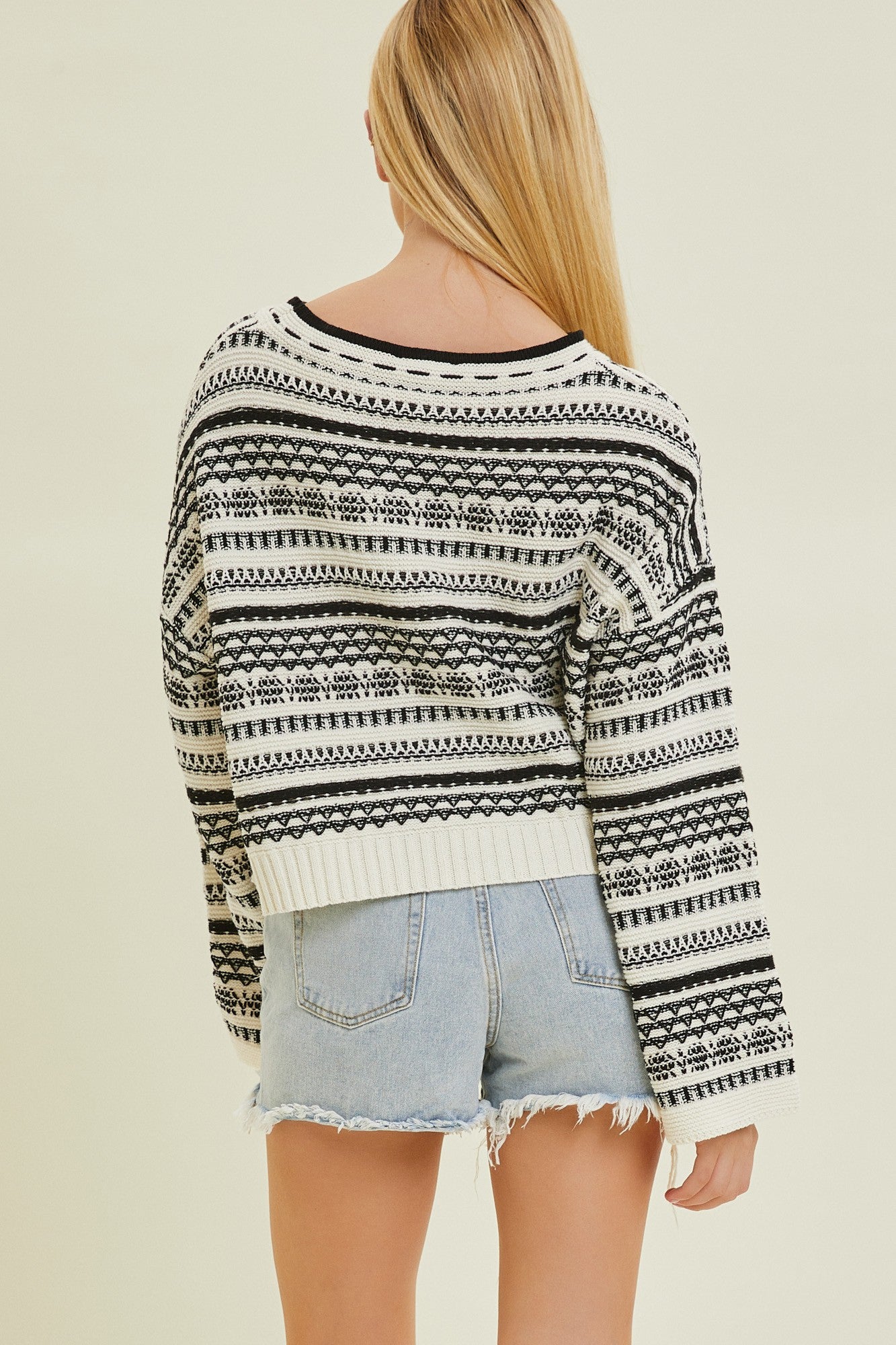 Baevely | Black White Jacquard Stripe Sweater | Sweetest Stitch